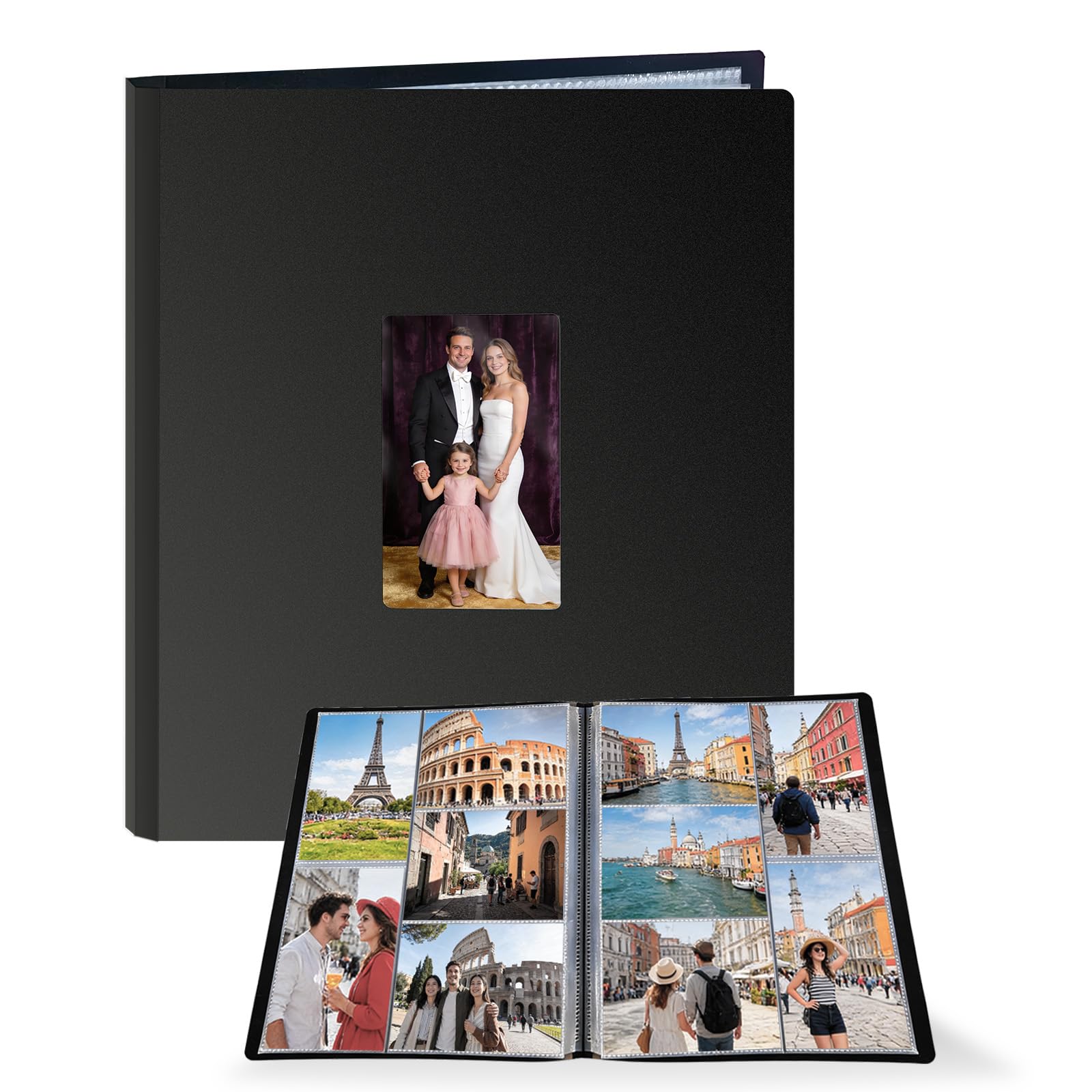 FRETONBA 6x4 Photo Album Slip in, Personalized Photos Albums 100 Photographs, Picture Book with a Front Window Design, Wedding Photos Albums for Family, Travel