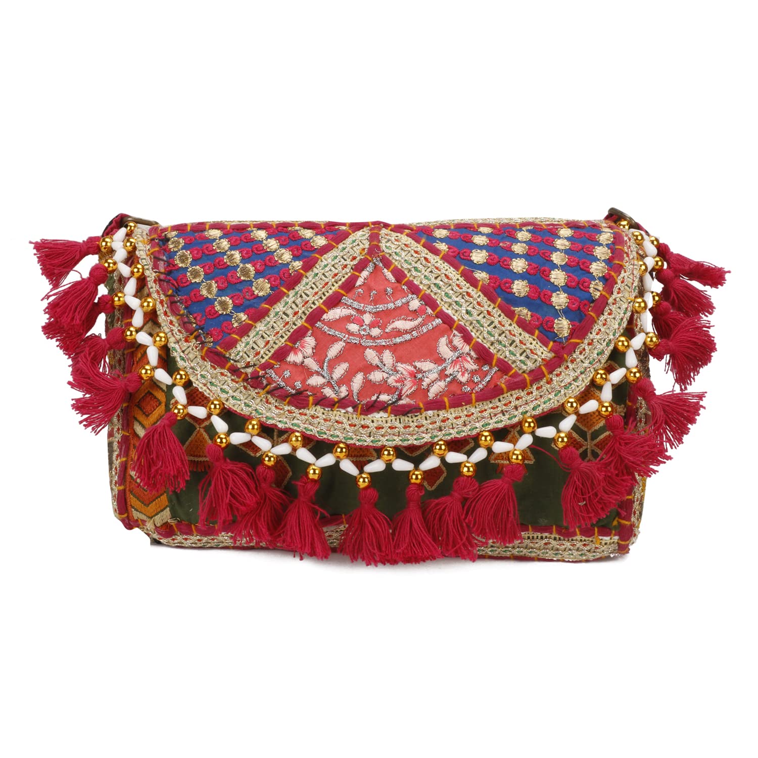 Shanvi Handicraft Handmade Cotton Ethnic Rajasthani Embroidered Bags for Women Sling Clutch with Handle Purses for Ladies Girls (design 10)-image-40