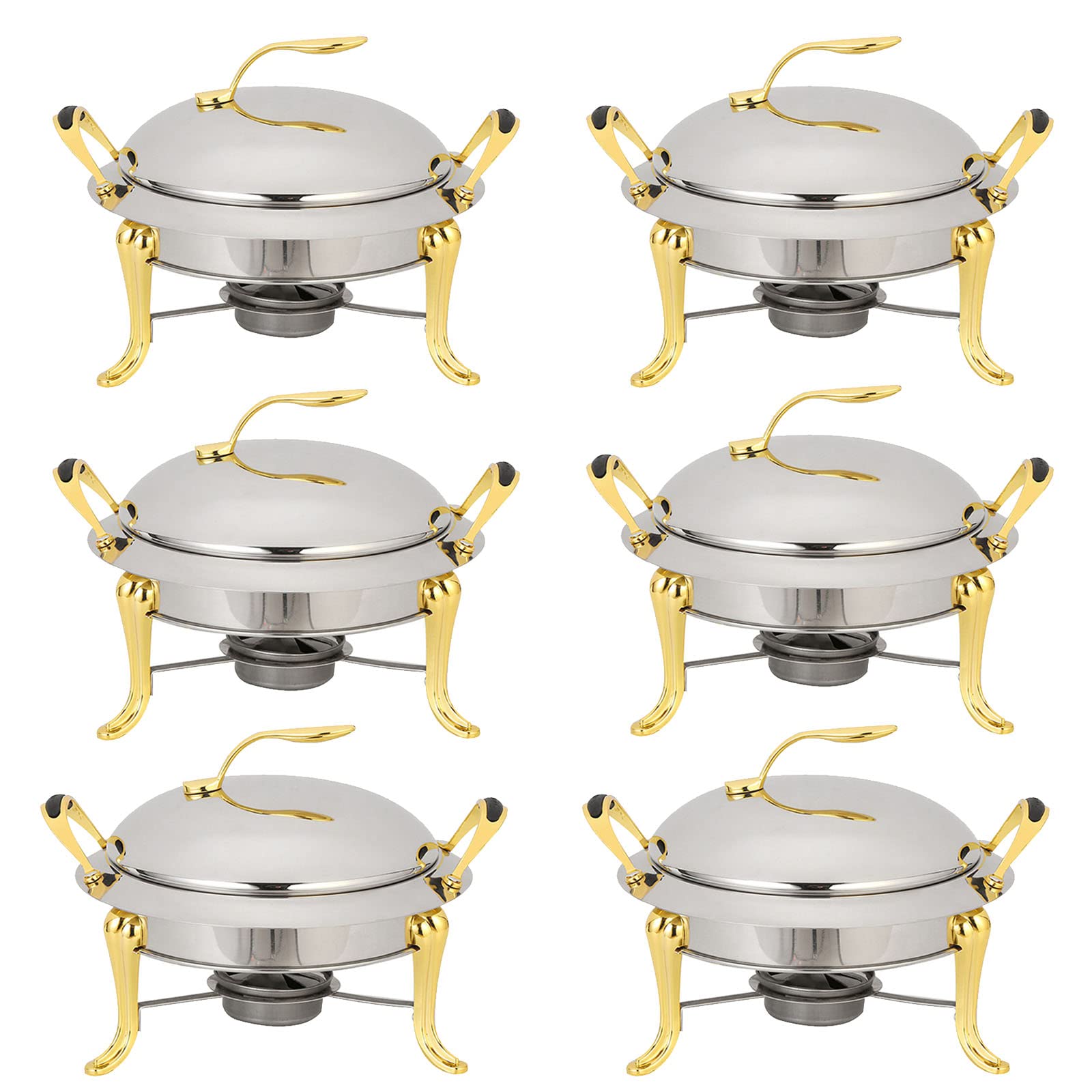 Juego de Calentador de Alimentos - Servidor de Buffet de Acero Inoxidable de 3 l con bandejas, Tapa y recipientes para Combustible para Catering, Fiestas, Bodas y CE,Gold-6 Pack