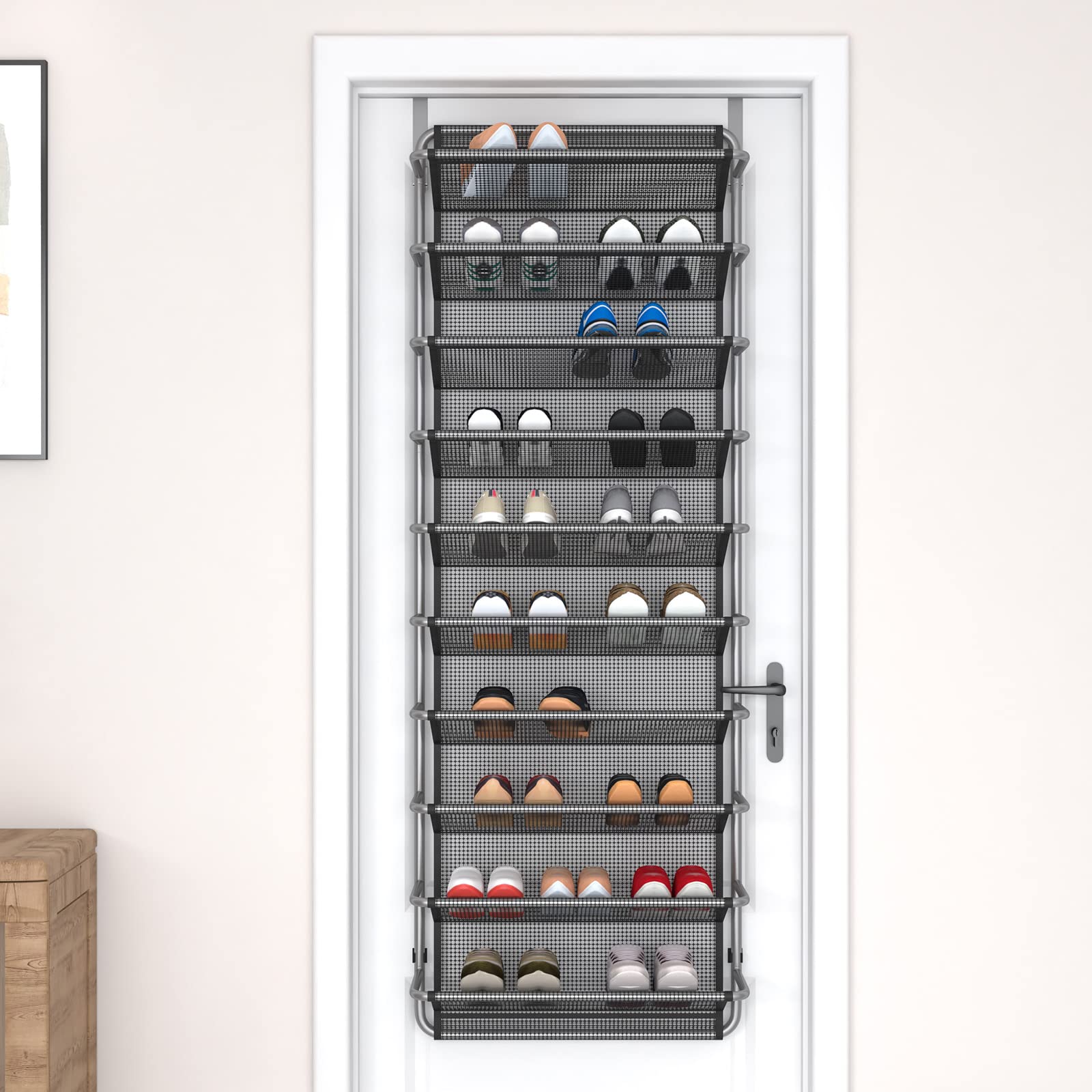 TZAMLI Schuhregal Aus Metall, 2 Ebenen, Verstellbar 43,2–75 Cm, Stapelbar, Silbergrau