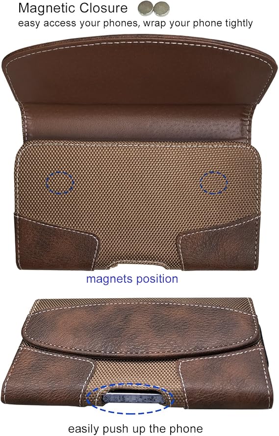 Leather Phone Holster with Belt Loop for iPhone 16 Pro 15 Pro 14 Pro, 13 Pro, 12, 11, Xr, Galaxy S23, S22, S21 FE, S21,S20, Belt Phone Holder for Men, Belt Clip Case, Carrying Case-Brown