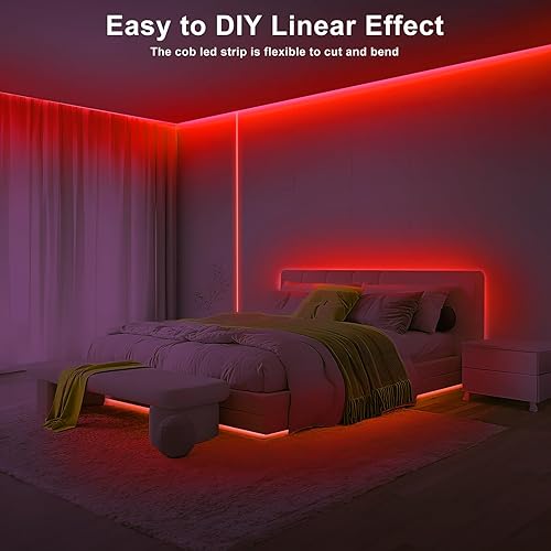 Miniatura 2 de Tatazone Tira de luces LED COB rojas Max con control remoto RF, tira de luz LED COB regulable de 16.4 pies, luz LED COB adhesiva para interiores,