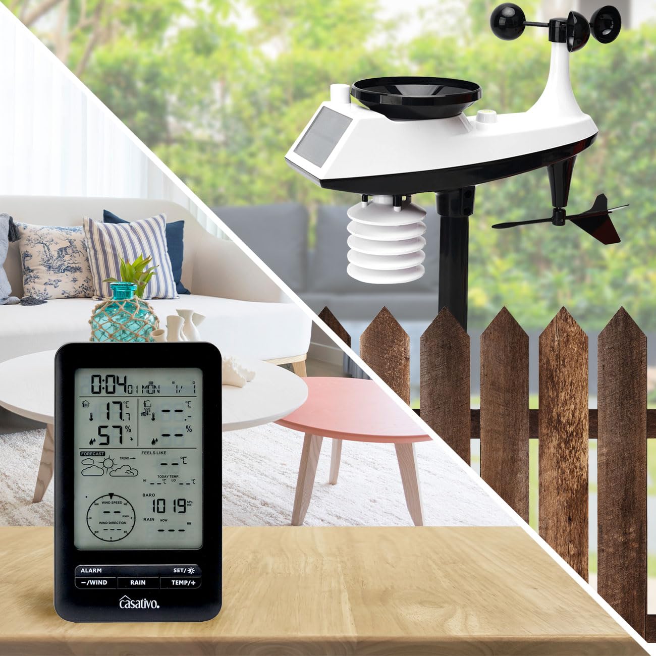 Profi Funk-Wetterstation mit Solar-Aussensensor – Niederschlag, Wind, Hygrometer & Wettervorschau – Präzise Wetterdaten Ihr dein Zuhause