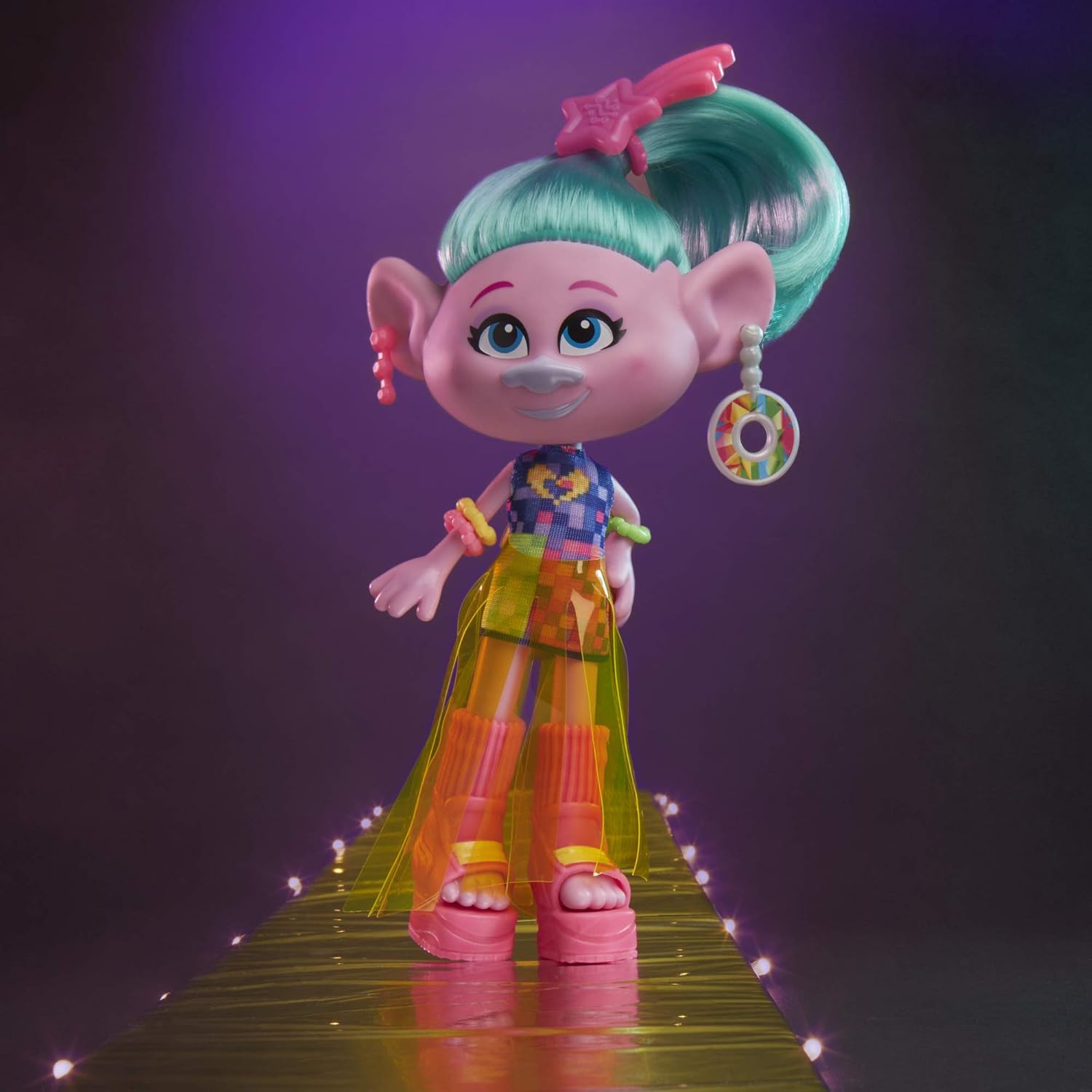 Trolls DreamWorks Glam Satin Fashion Doll with Dress, Shoes, and More, Inspired by The Movie World Tour, Toy for Girl 4 Years and Up
