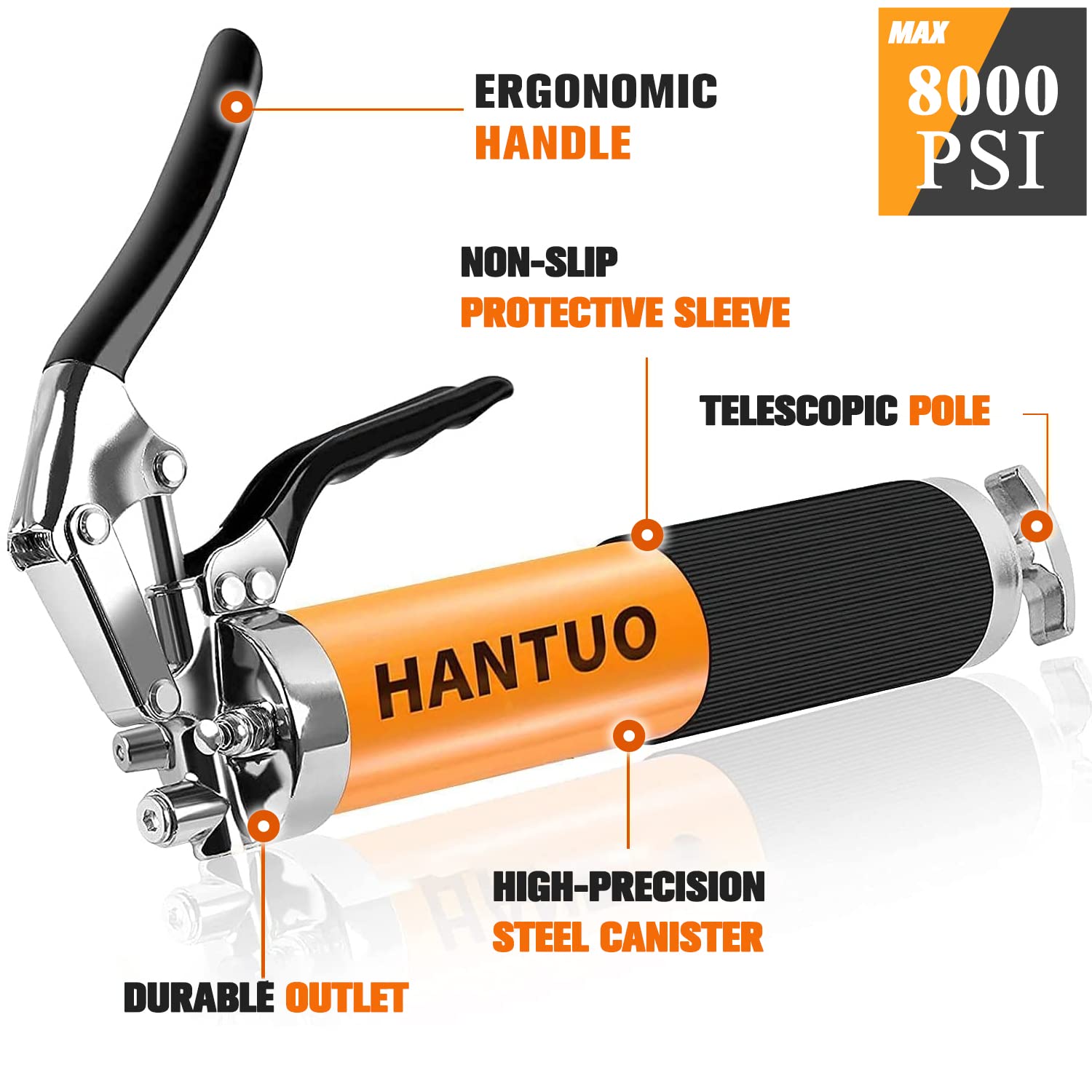 HANTUO Grease Gun, 8000 PSI Heavy Duty Pistol Grip Grease Gun Kit with
