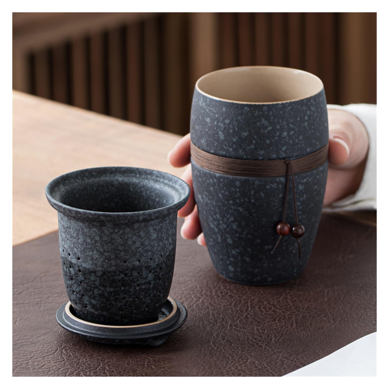 Genérico Taza de té de cerámica japonesa con filtro incorporado 250 ml