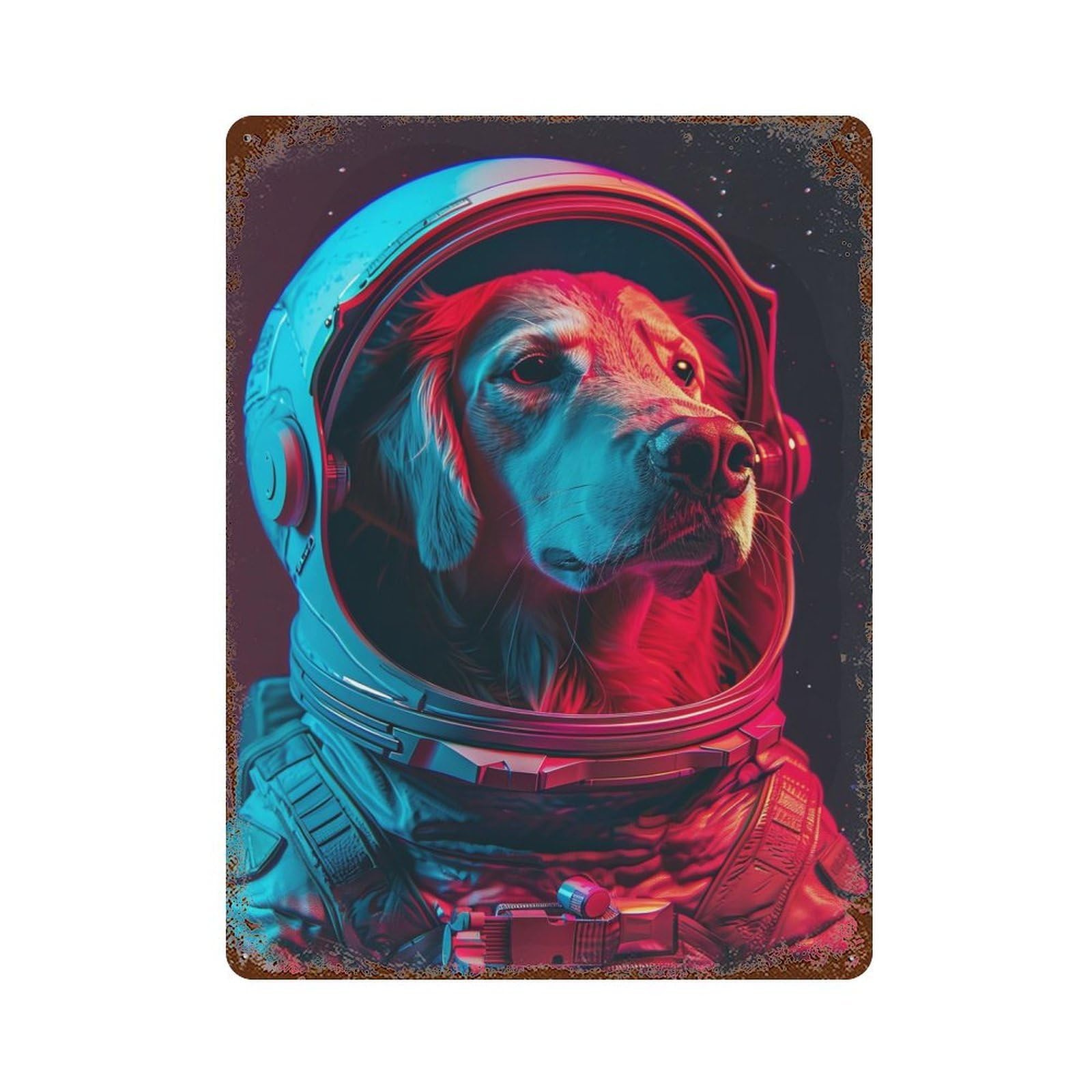 Garage Style Dog Astronaut Vintage Rust Metal Sign 15.7"x11.8", Industrial Home Decor for Bar And Workshop