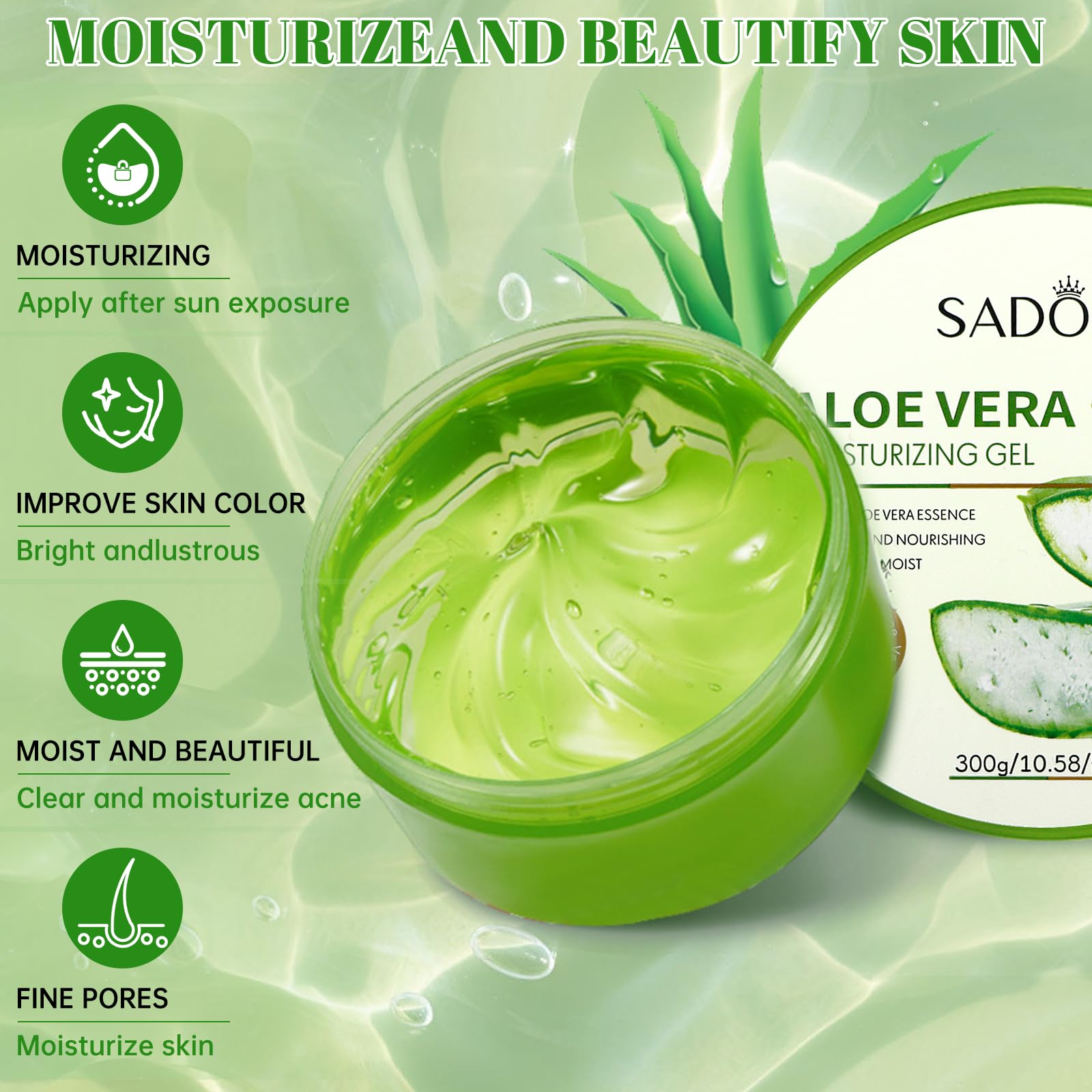 2x300ml Organic Aloe Vera Gel,Natural Moisturising Cream for Sunburn Repair Dry Skin, Sensitive Skin - Image 3