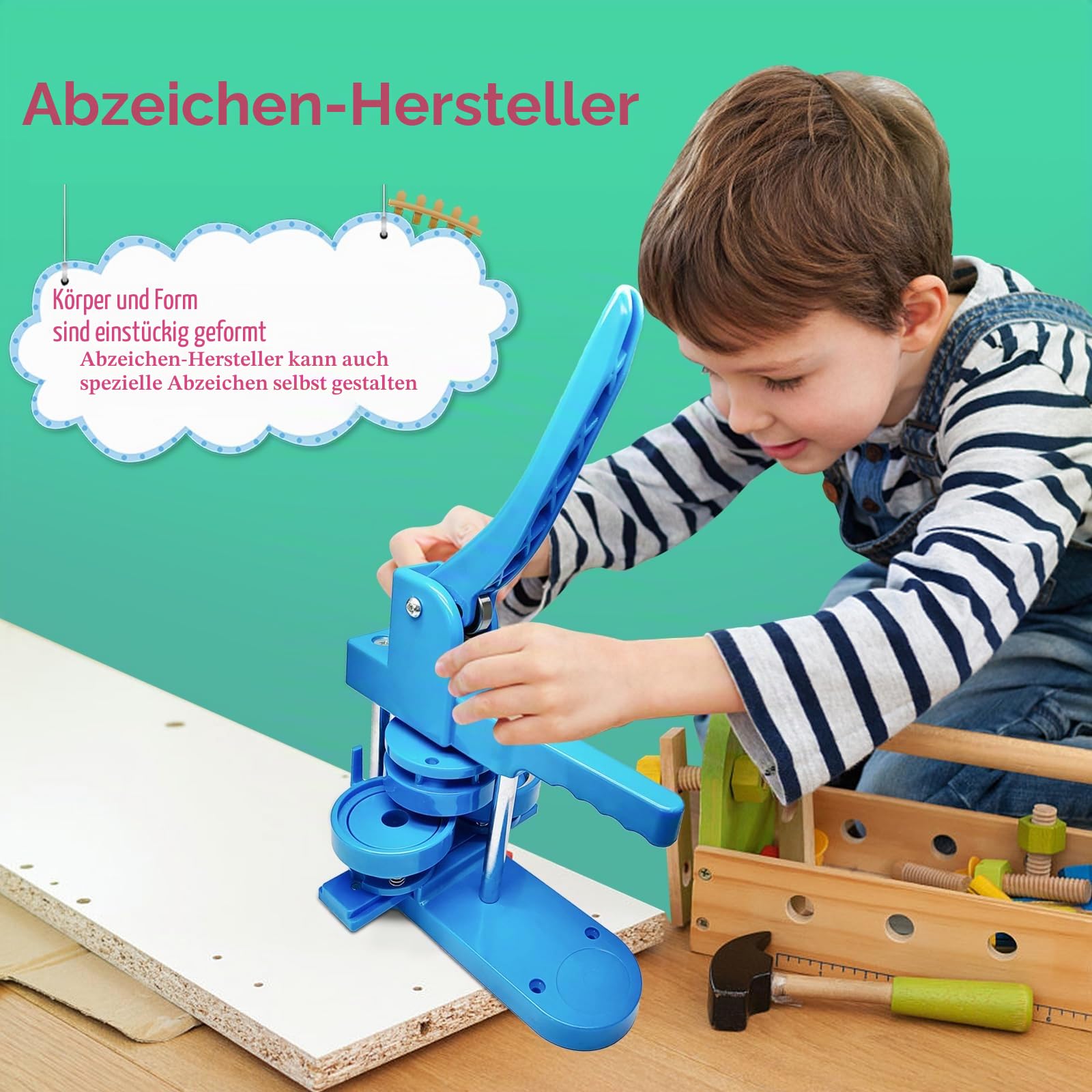 25/32/58mm Buttonmaschine Knopfmachermaschine, 3 in 1 Button Badge Press Maschine Mehrere Größen, inkl. 300 Zubehör & Kreisschneider, Kinder DIY Gift Pin Maker (Blau)