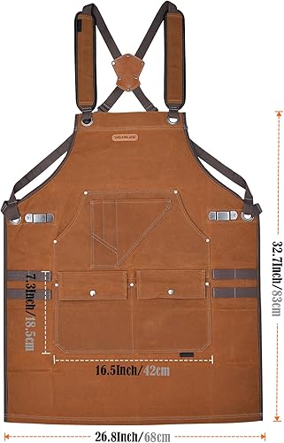 Miniatura 8 de WELKINLAND Delantal de herramientas de lona encerada de 16 bolsillos, delantales de carpintería de alta resistencia, delantal de carpintero