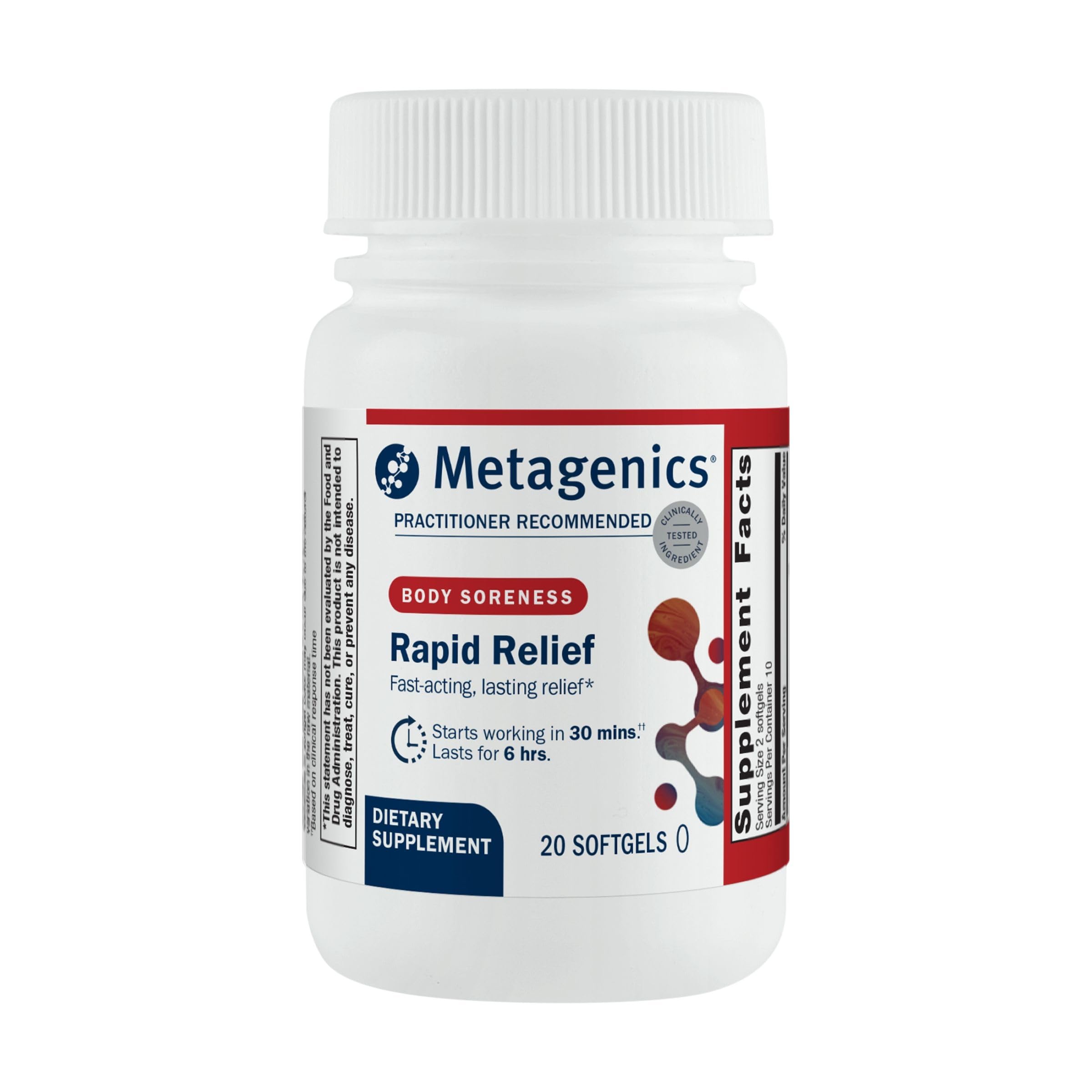 Metagenics Rýchla úľava - Bylinné Softgel s Turmerica & Boswellia - Podporuje rýchlu úľavu pre svalovú hmotu, chrbát a spoločné nepohodlie* - Drug-free, non-GMO, Gluten-Free - GMP Certified Facility - 20 Softgels