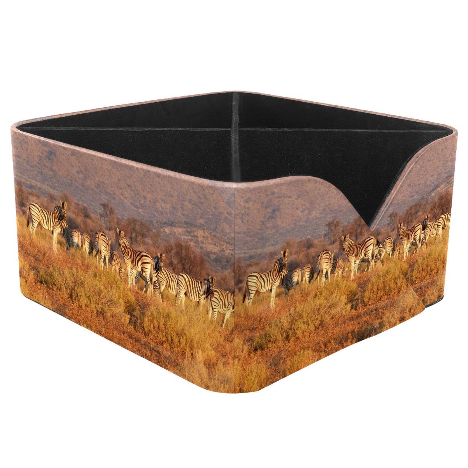 KengjuTesu Zebra Herd Desktop Organizer Pen Holder, Rectangular Pencil Cup for Office, Study and Makeup Stations