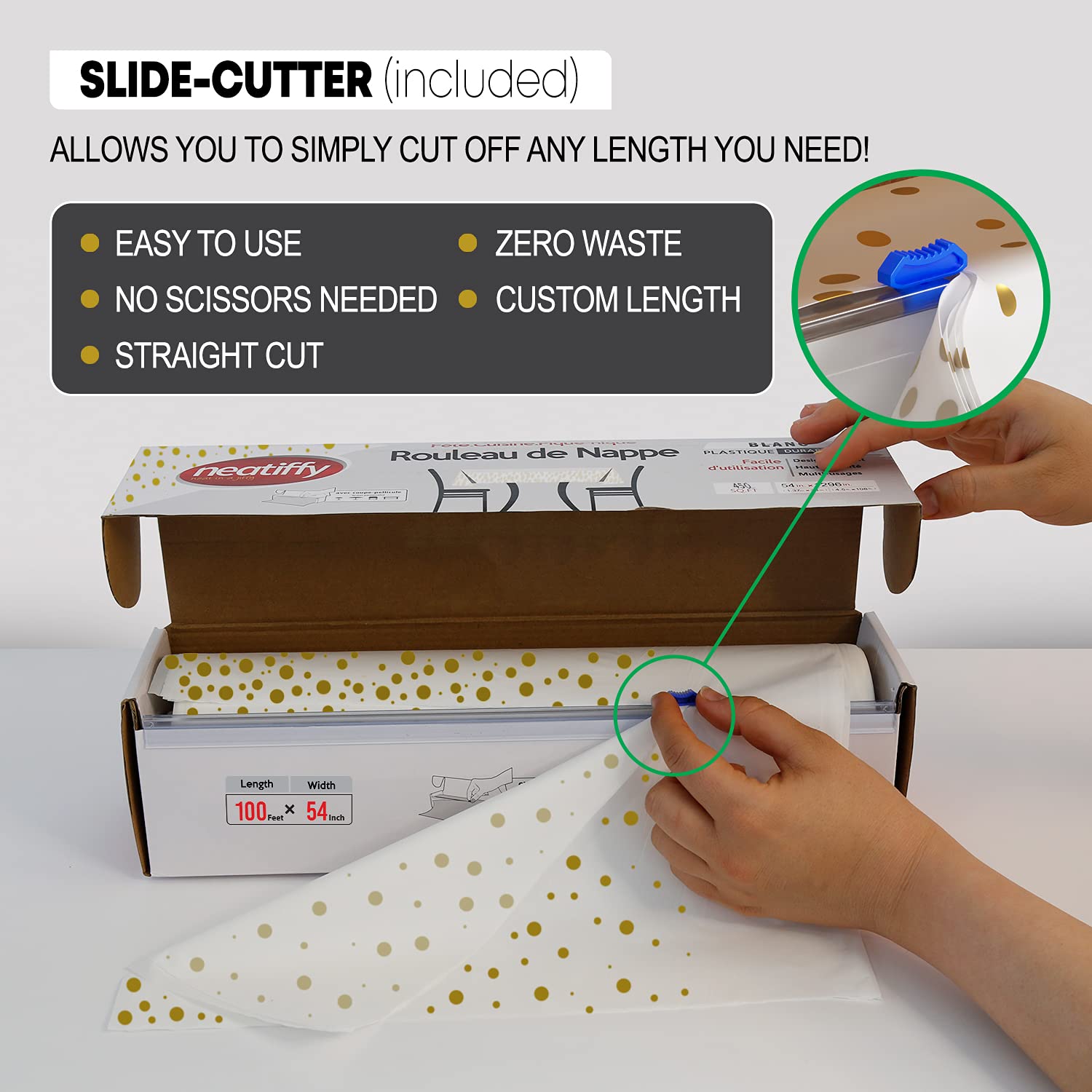 Neatiffy Disposable Plastic Table Cloth Roll, Party/Banquet Table Cover, Tablecloths for Rectangle/Round/Square Tables - Image 3