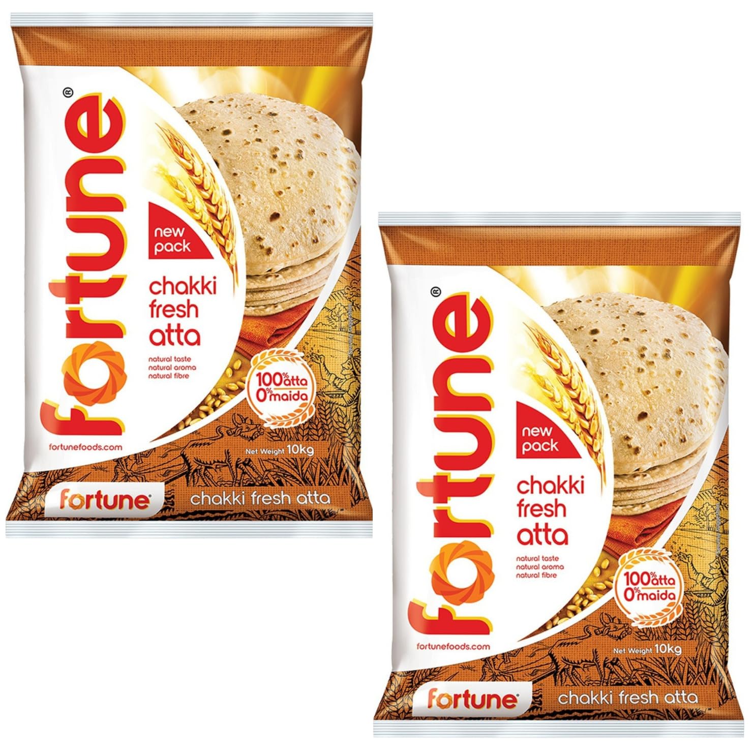 Fortune Chakki Atta/Vollkornmehl/Chapati Mehl (Bündel mit 2 x 10 kg) – 20 kg Exportpackung