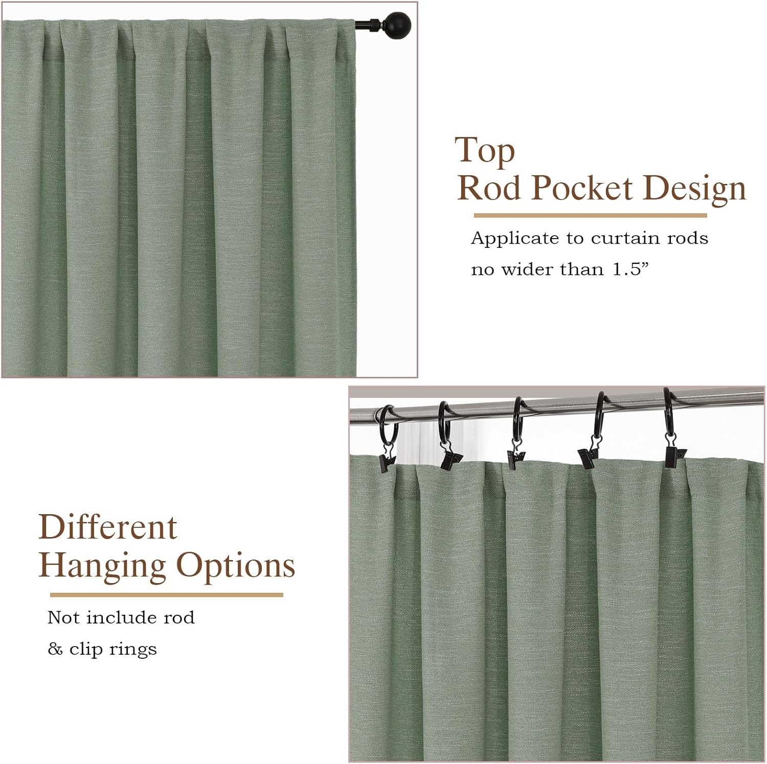 OWENIE Extra Sage Green Curtains for Bedroom Living Room 120 Inches Long 2 Panels Set, Farmhouse Light Filtering Faux Linen Textured Curtains Drapes, 50 inch Wide Drapes with Rod Pocket, 50" Wx120 L