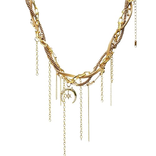 Gold Layered Necklaces for Women - Diamond Gold Moon and Sun
