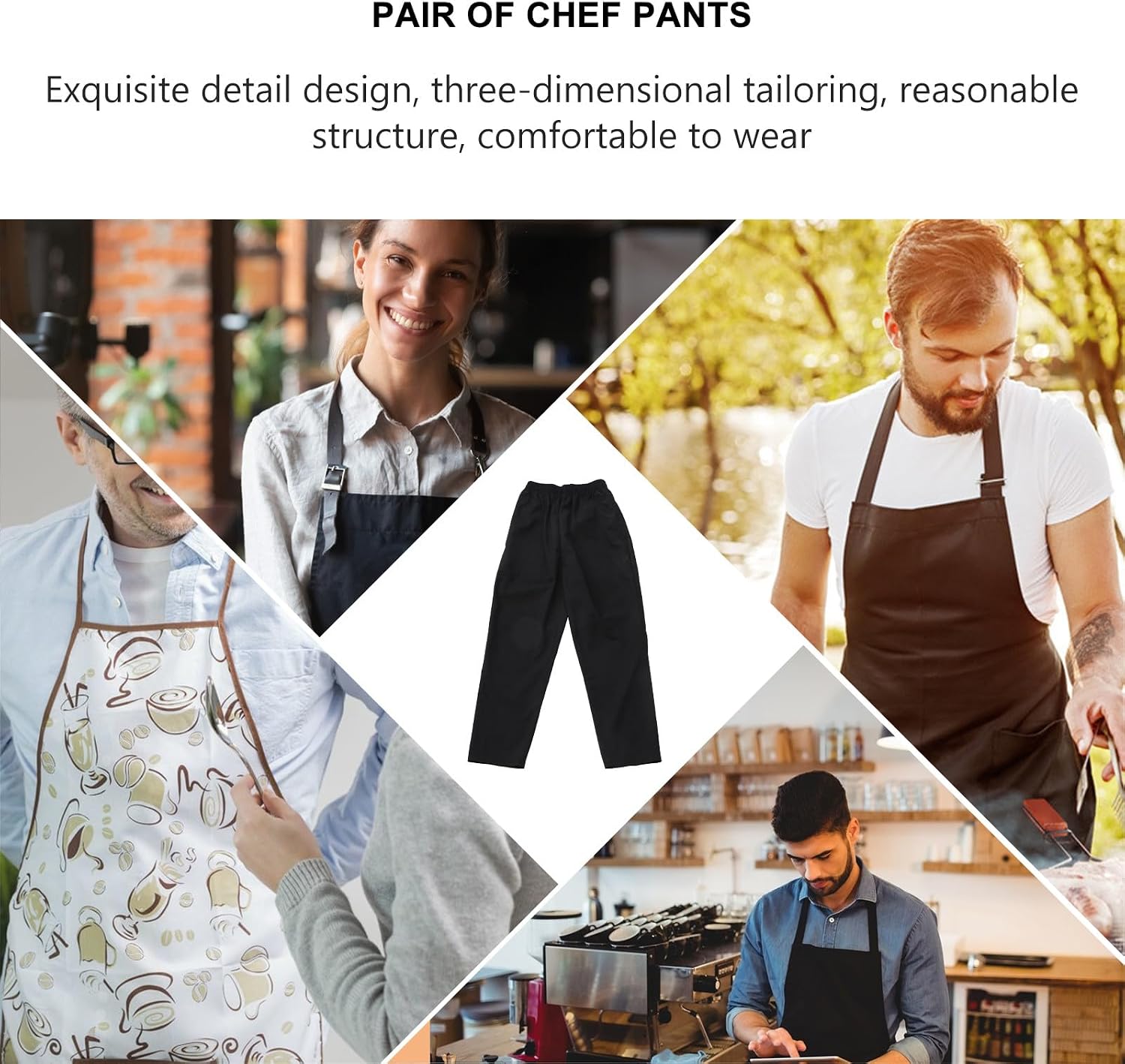 Breathable Chef Pants Quick Drying Sweat Pants Black Elastic Waist Loose Fit Workwear for Men Kitchen Uniform Cooking Apparel L Size