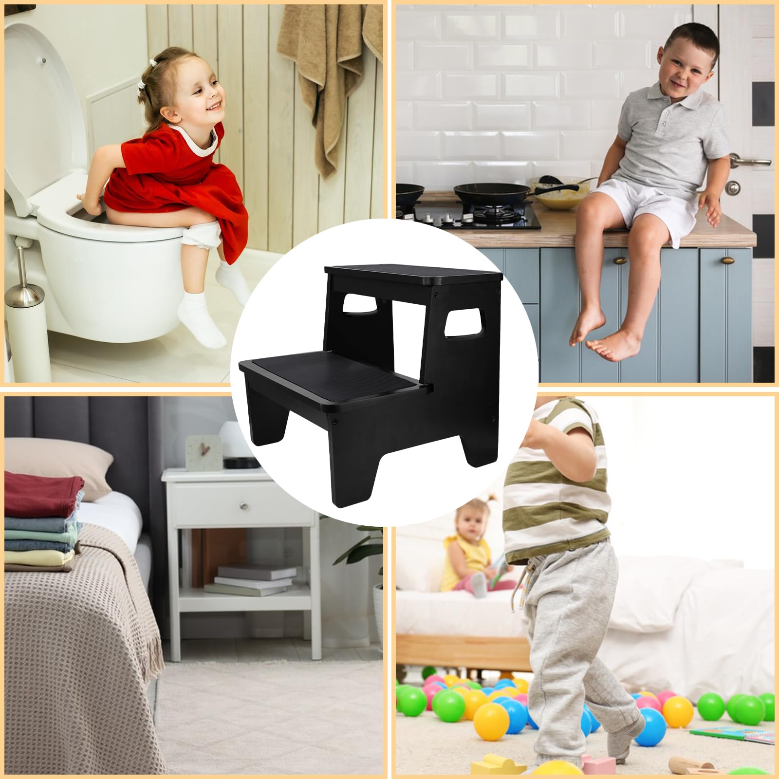 Kleiner Holztritt | Rutschfester Tritthocker | 22x13x10cm | Für Kinder & Erwachsene | Hellgelb