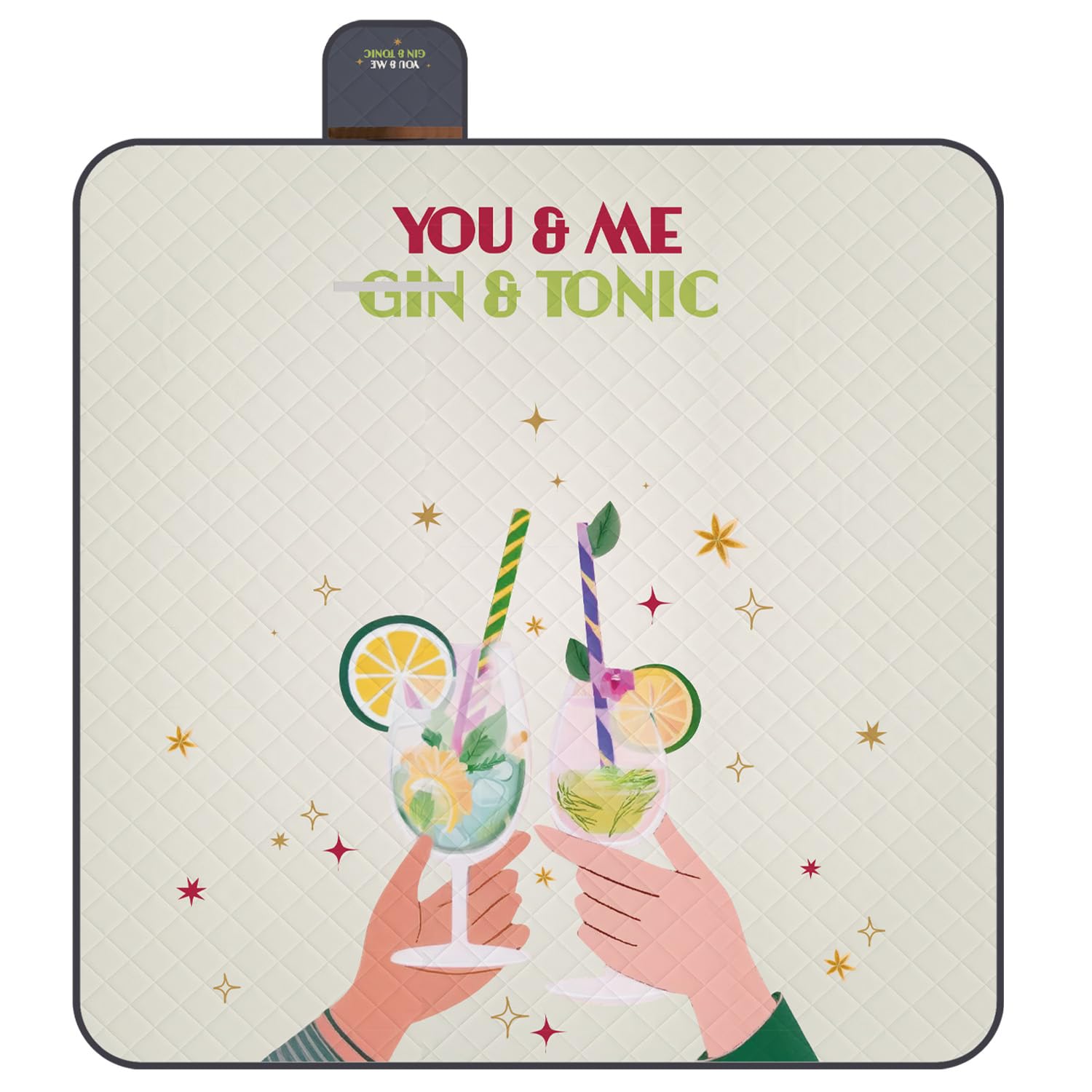 PERLETTI Telo Picnic Impermeabile Adulto 200x200 - Coperta Pic Nic Grande per Famiglia Spiaggia Montagna Parco Giardino - Tappeto da Campeggio per Esterno Portatile Pieghevole (Gin & Tonic, 200x200)