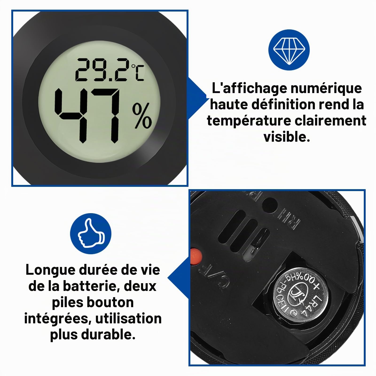 Lot de 10 thermomètres hygromètres numériques d'intérieur avec écran LCD et écran LCD, pour la maison, le bureau, la chambre à coucher, rond