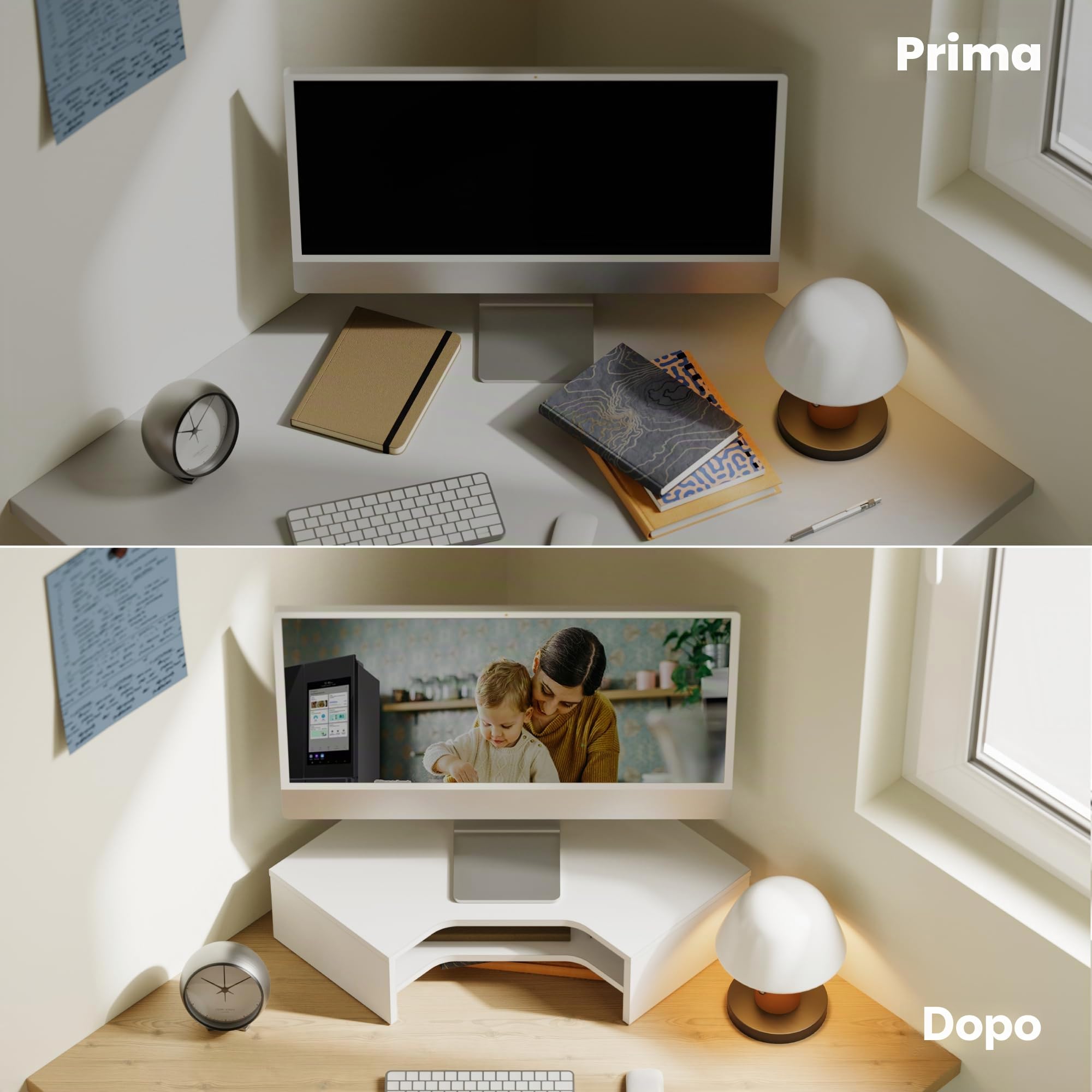 Fenge Supporto per Monitor, Scrivania Rialzo Monitor Angolare in Legno a 2 Livelli, Robusto Supporto per Computer, Supporto per Desktop Multiuso per Laptop, PC, Stampante, Computer (Bianco)
