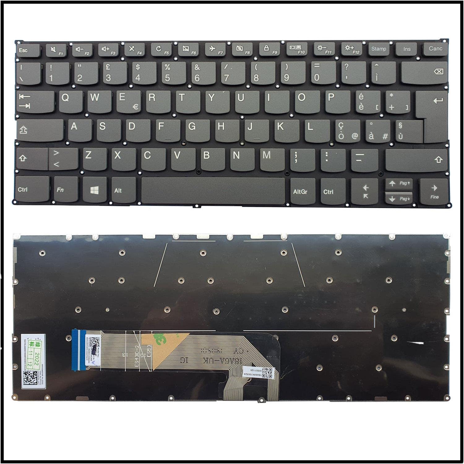 Generico Tastiera Italiana per Lenovo Yoga 530-14IKB 81EK 81FQ 530-14ARR 81H9 Grigia