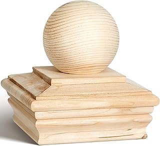 Hosuly 1 Pcs 4x4 (Actual 3-5/8") Wood Post Caps with Ball Finial, Rot Resistant Cedar Newel Post Cap for Outdoor Fence & Deck
