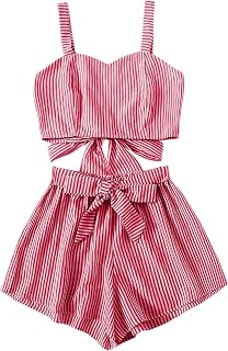 Women's 2 Piece Outfits Summer Sleeveless Tie Back Crop Cami Top and Shorts Set