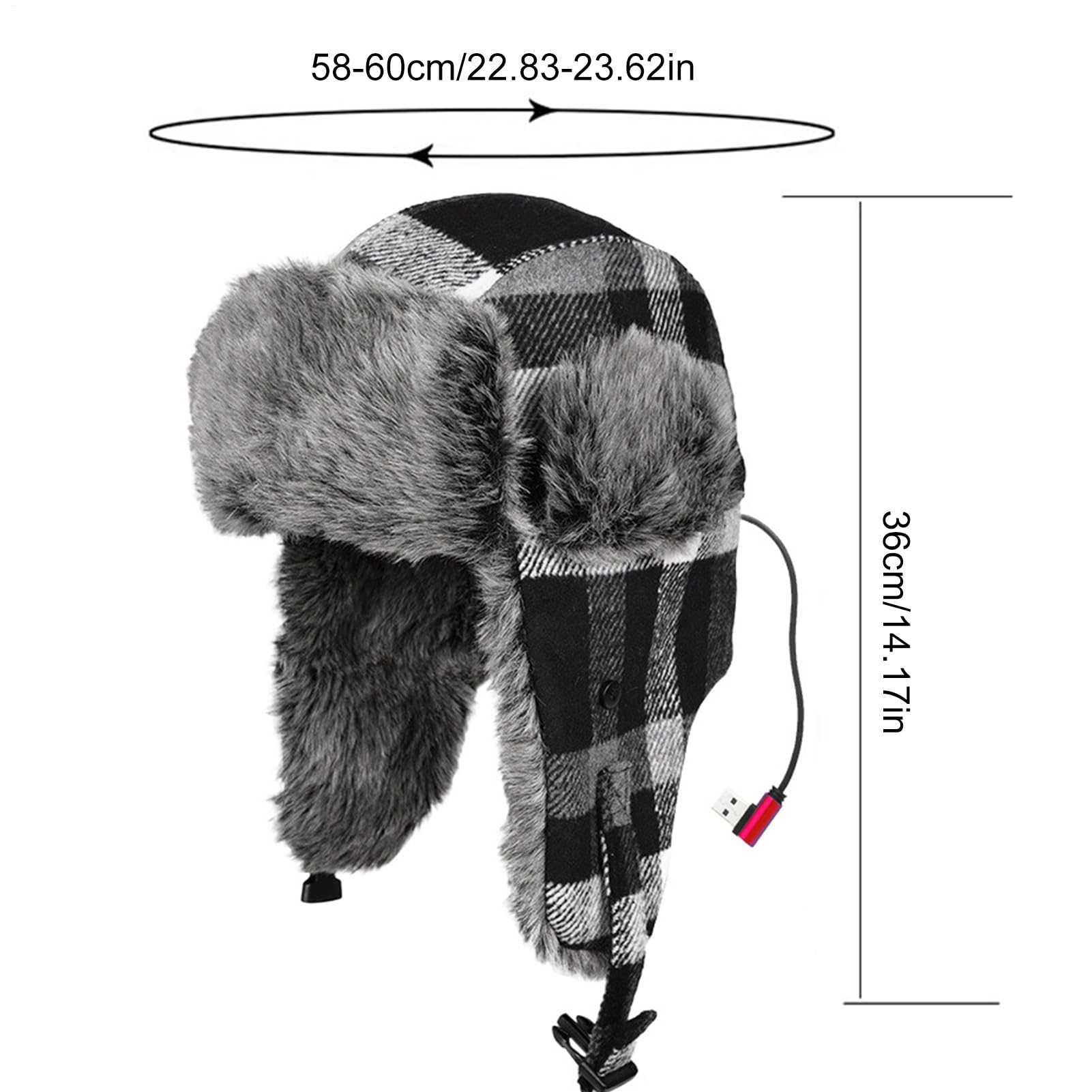Generisch Berretto Ushanka riscaldato tramite USB, a tre livelli, in peluche | Berretto invernale con riscaldamento USB, per uomini, donne, adulti e adolescenti, per ciclismo, passeggiate e pendolari