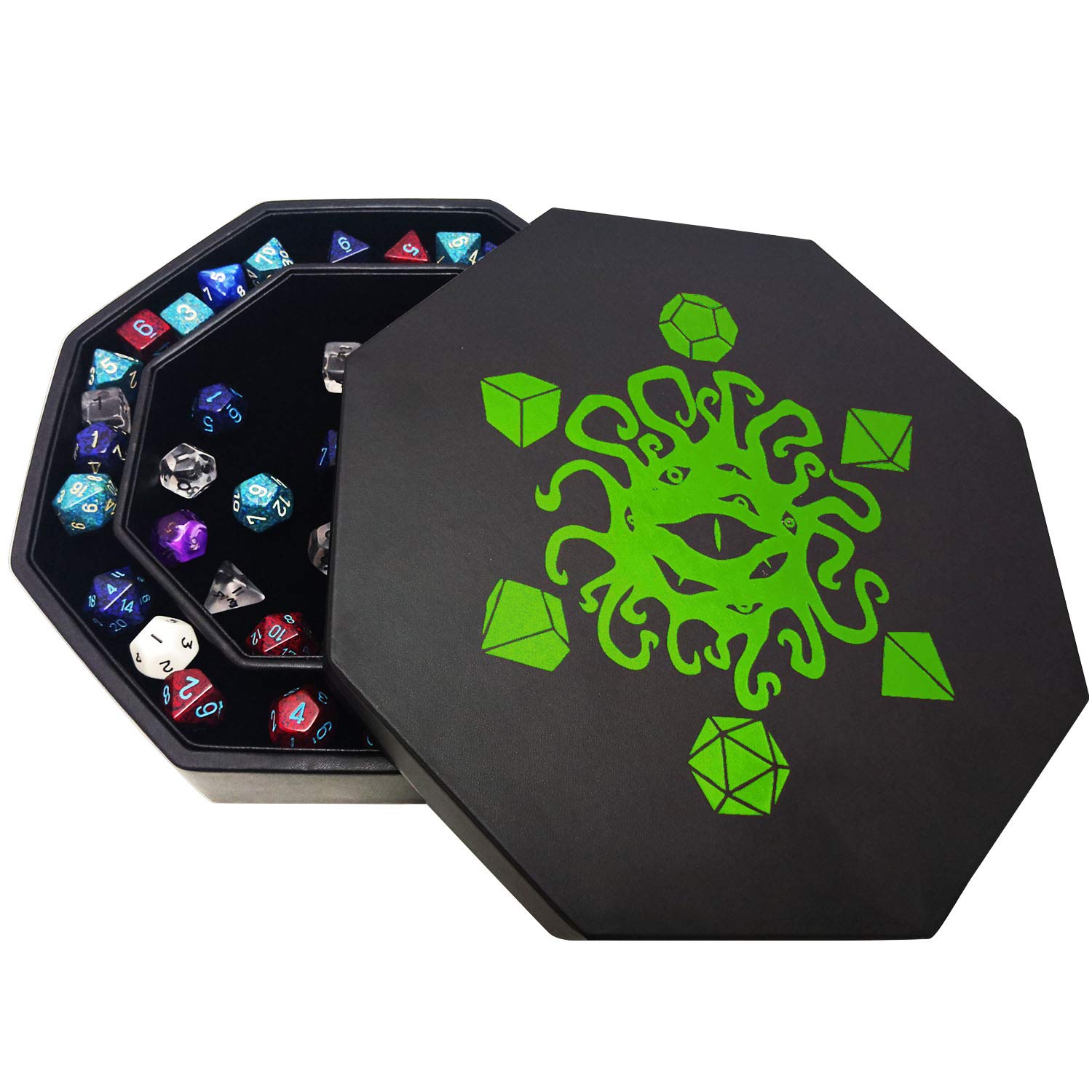Fate Watcher WÜRFELBRETTER mit Deckel und Ablagefläche aus Polyskin und Samt | KOMPATIBEL mit Allen Arten von Brettspielen und Rollenspielen wie D&D, Warhammer und The Call of Cthulhu (grün)