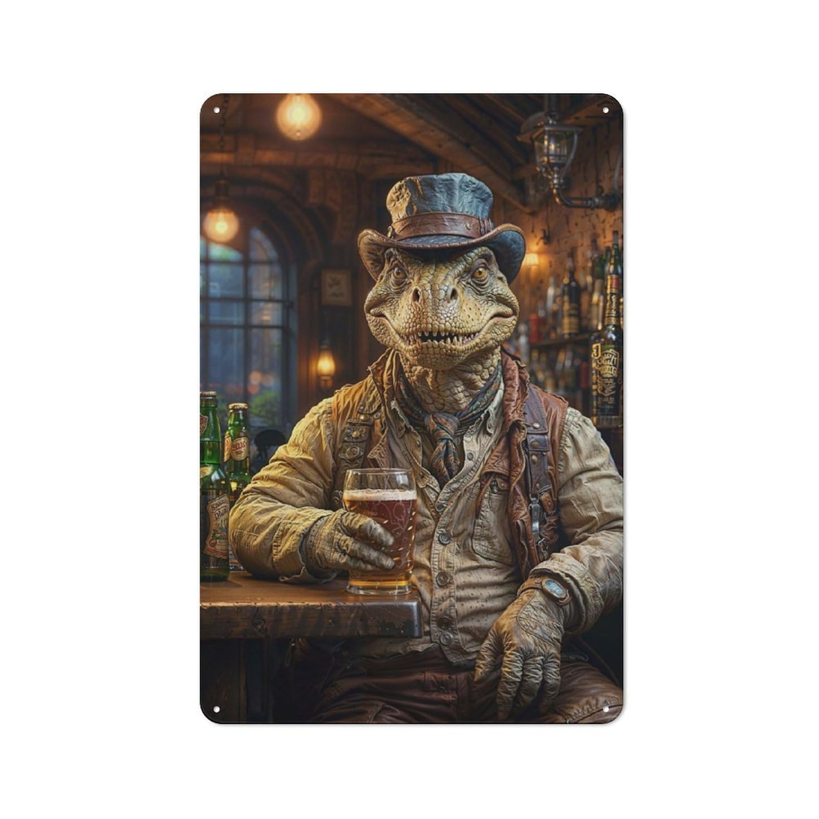 Junmoney Steampunk Craft Beer Dino Rustic Tin Sign 30X20cm Featuring For Garage Or Workshop, For Updating Garage And Workshop After Moving