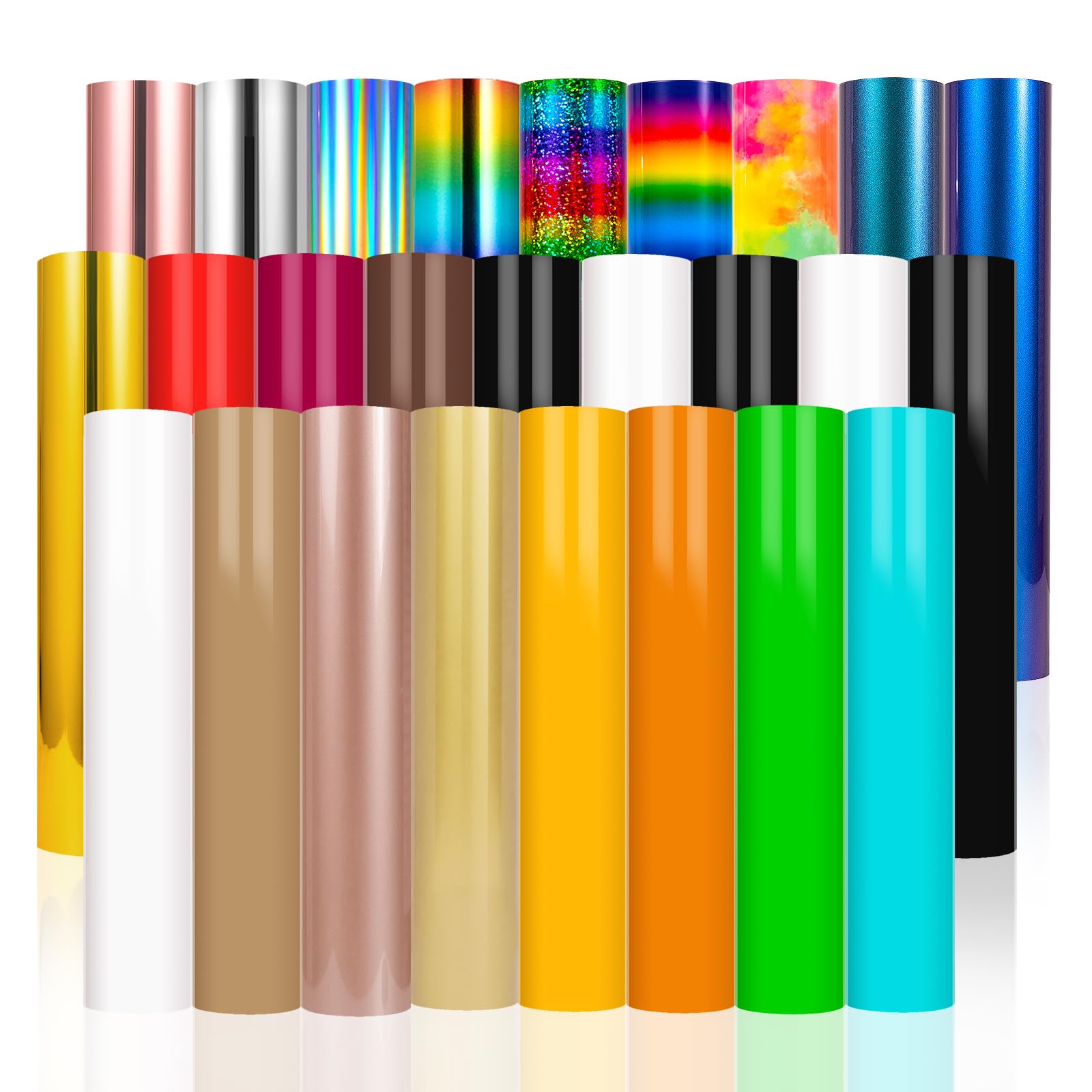 VINYL FROGPU HTV Vinyl Bundle Rainbow Heat Transfer Vinyl 26 Pack 12''x10'' Matellic Iron on Vinyl Sheets for T-Shirts Logo Hat Fabric