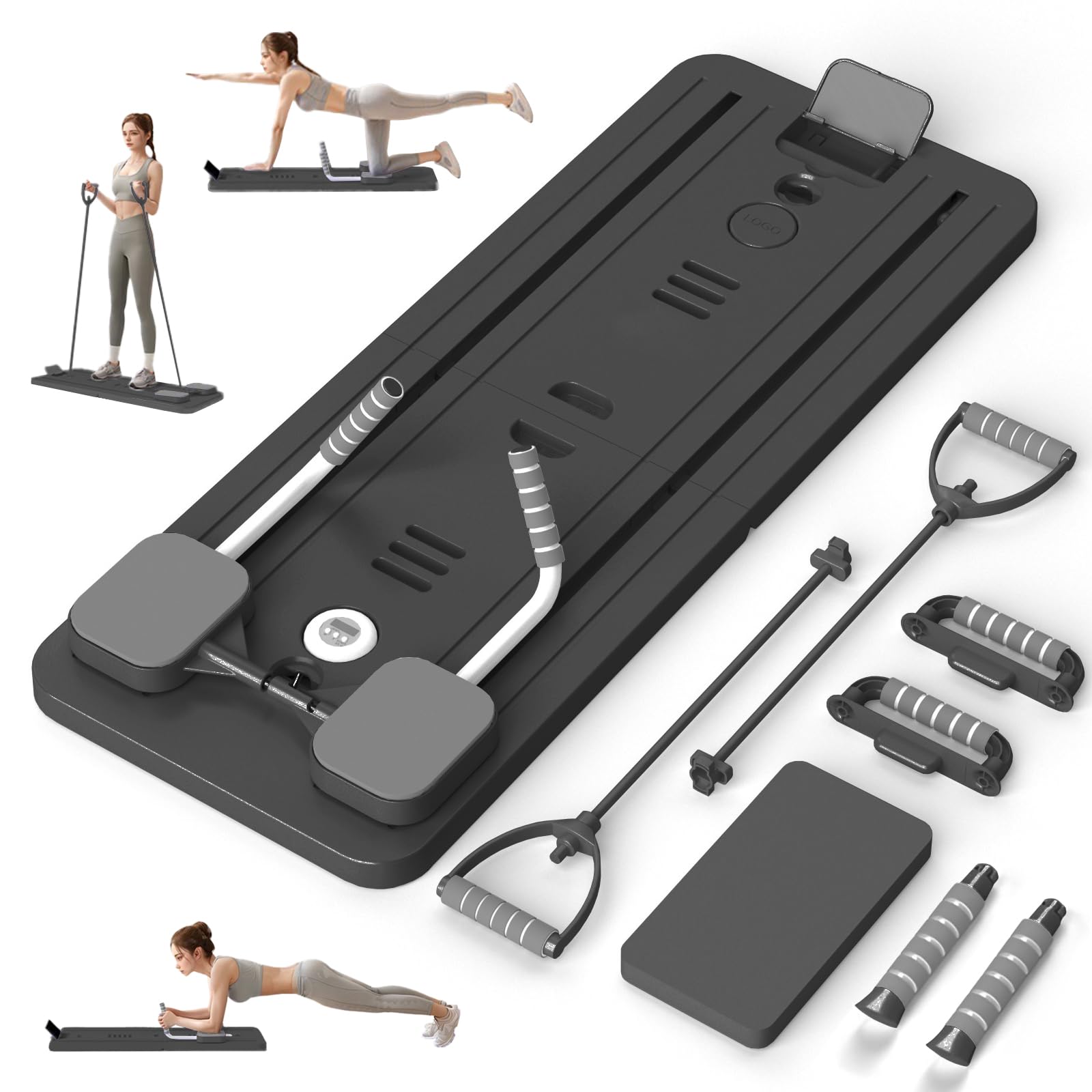 Pilates Board,Multifunctional Upgraded Pilates Reformer Machine,for Home Abdominal Board Automatic Rebound Ab Roller Wheel Training Board Full Body Workout Equipment,Black