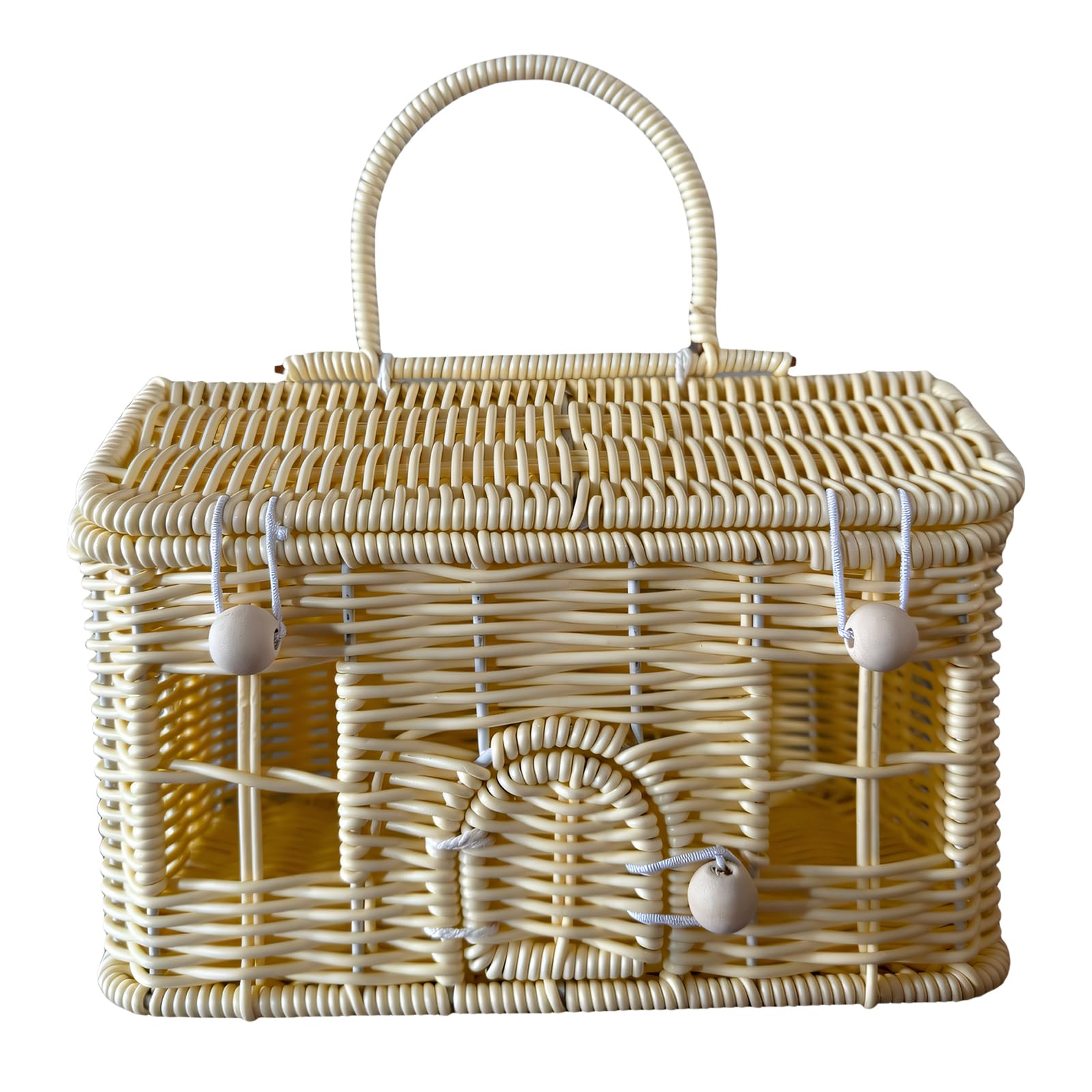 Ljhnba D Natural Grass Woven House Shape Basket With Cover Practical Storage Organiser With Li An Shoulder Strap Shoulder Bag Basket
