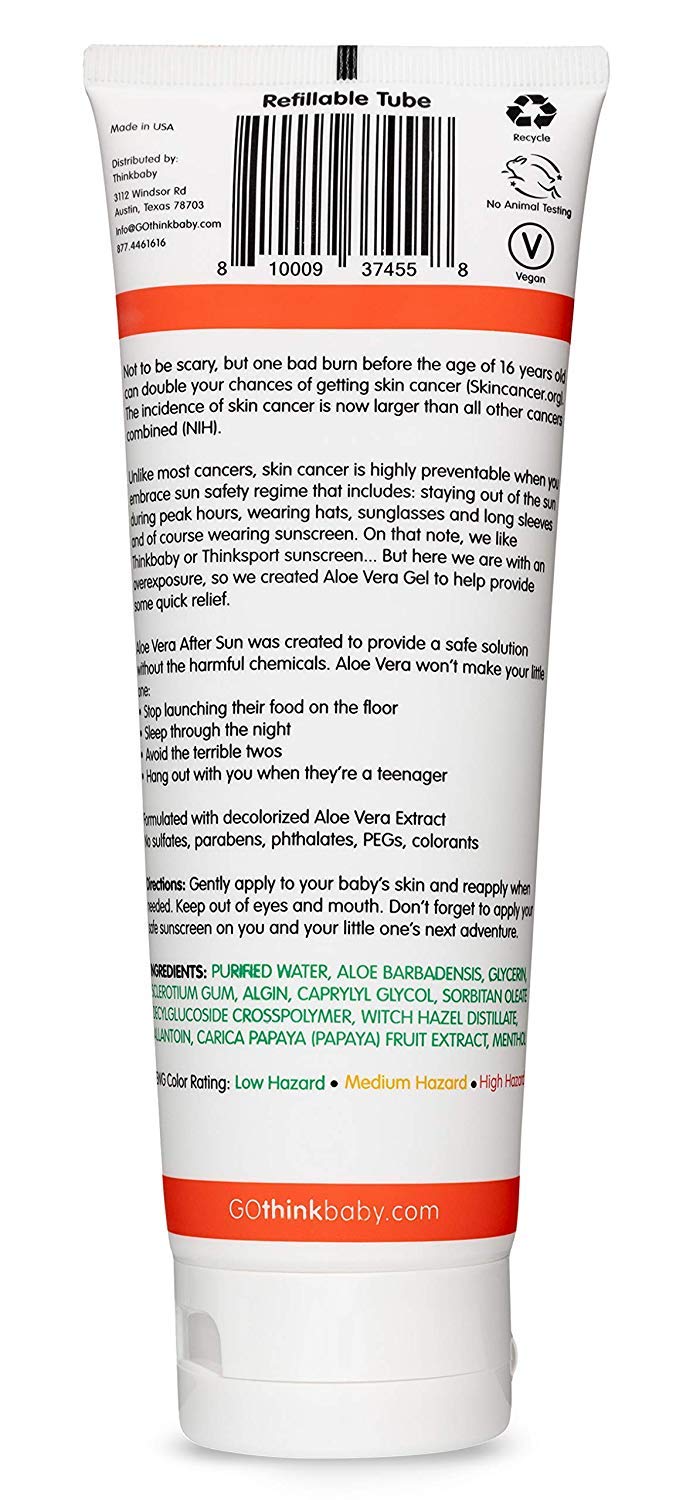 Thinkbaby Aloe Vera After Sun Relief Gel EWG Verified Natural After Sun Skincare for Face Body Hydrating Soothing Moisturizing Sunburn Solution for Babies Toddlers, 8 Fl Oz : Beauty & Personal Care