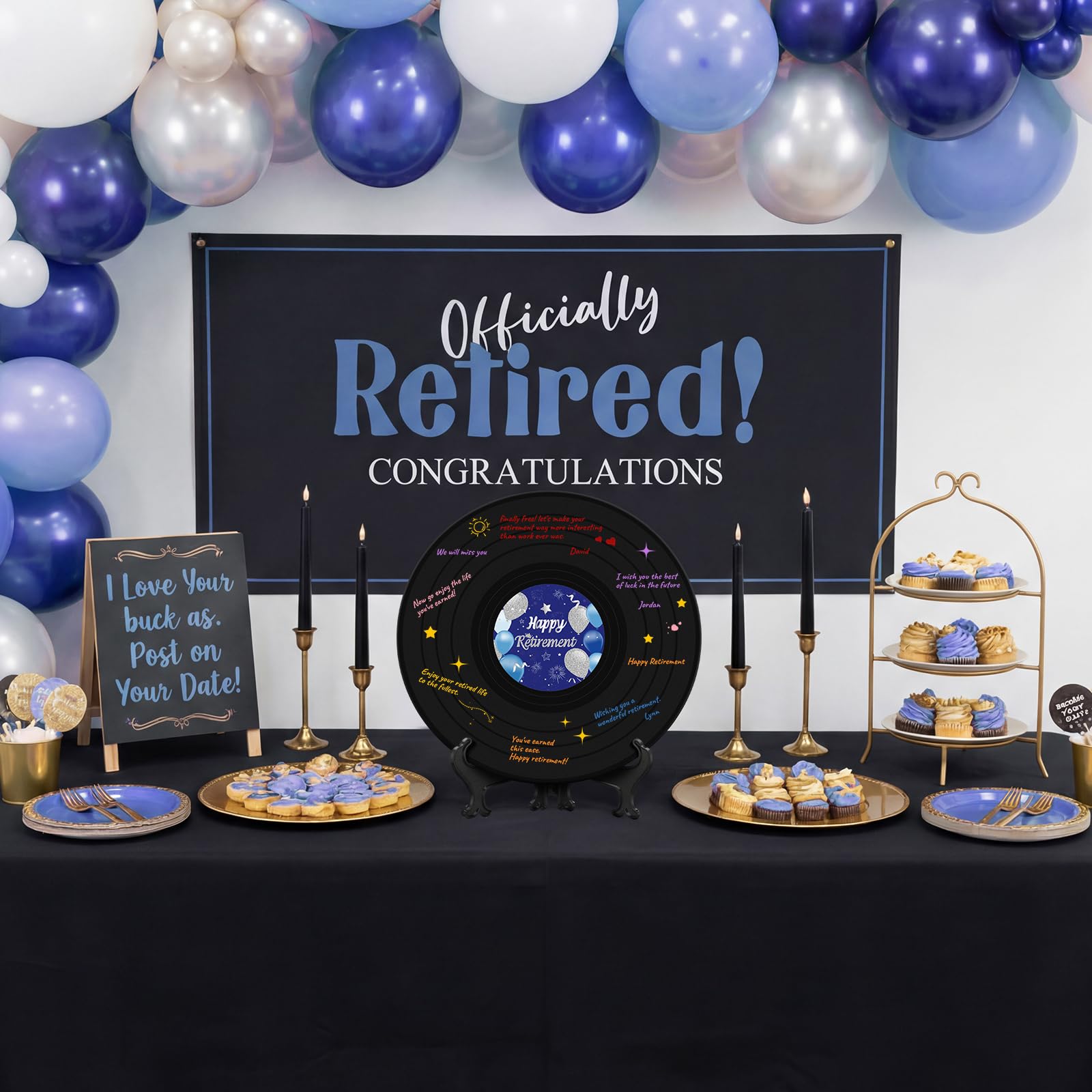 Happy Retirement Decoration Libro degli ospiti per la pensione da firmare disco in vinile con penna firmata, regalo di addio per feste di addio, regalo di addio per uomini e donne