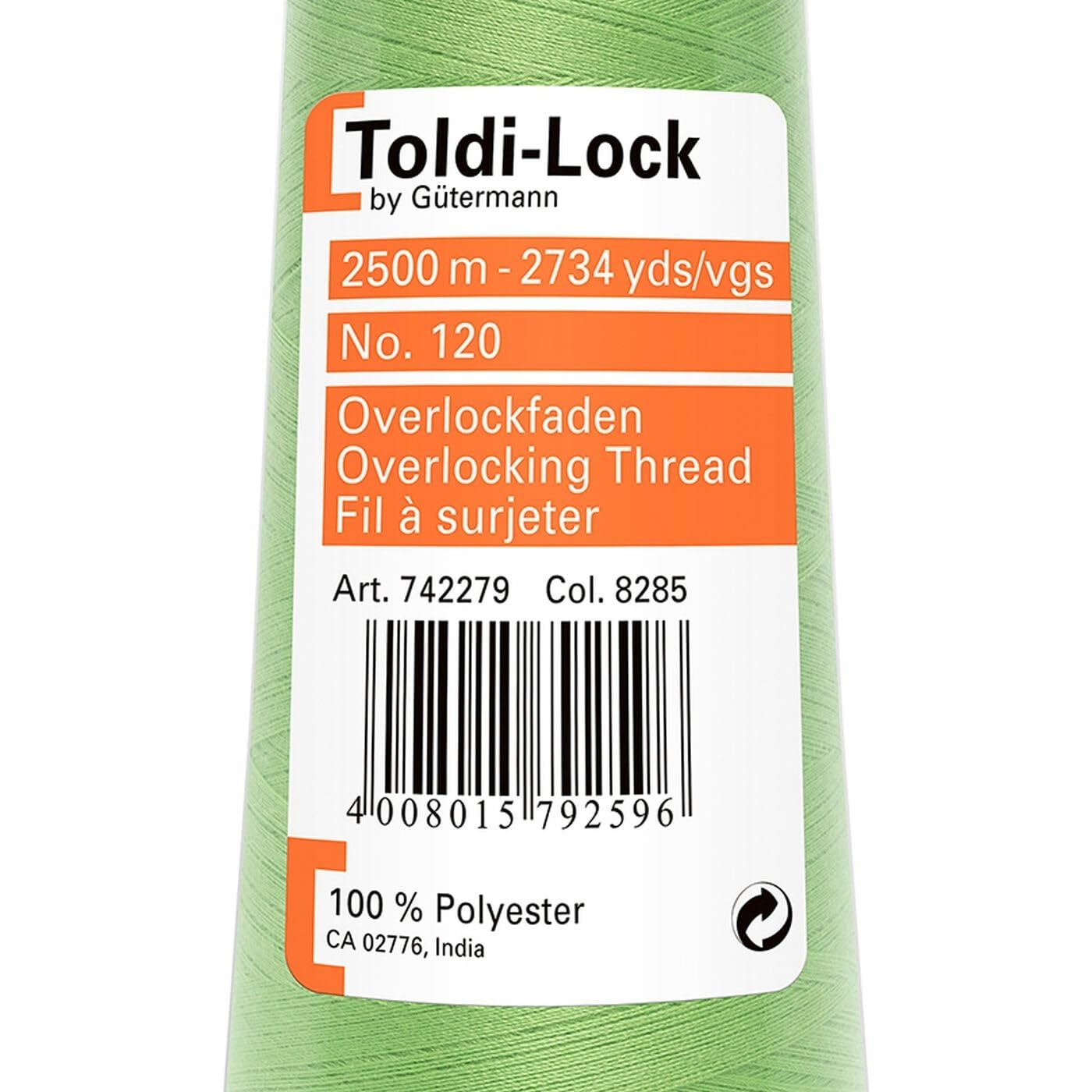 Gütermann Light Green Toldi-Lock 100% Colour 8285 2,500 M Sewing Thread, Polyester, 12 X 5.5 X 5.5 Cm
