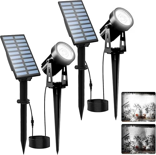 T-SUNUS Luces solares para jardín, luz solar LED para paisaje, para exteriores, IP65, impermeable, cable de 9.8 pies, panel solar separado,