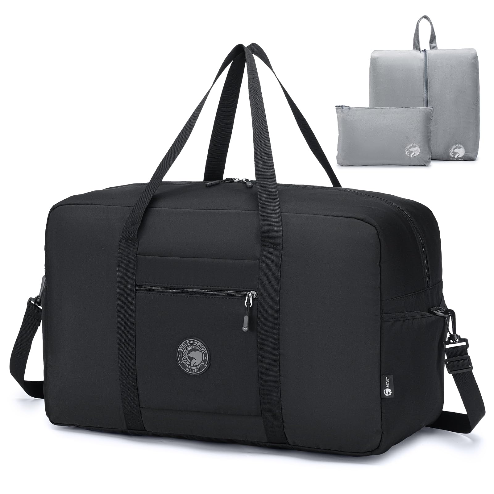 SPAHER Sac de Voyage Cabine Avion 55x35x25 Air France Bagage Cabine, Noir | 50L Grande Capacité, avec 2 Sacs de Toilette, Multipoche, Nylon Résistant à l'eau, pour Voyages Sport Week-ends