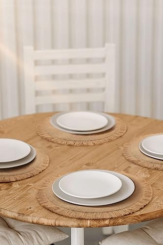 Miniatura 3 de Juego de 6 manteles individuales redondos de arpillera con volantes, decoración de mesa, manteles individuales bohemios de yute natural para mesa de