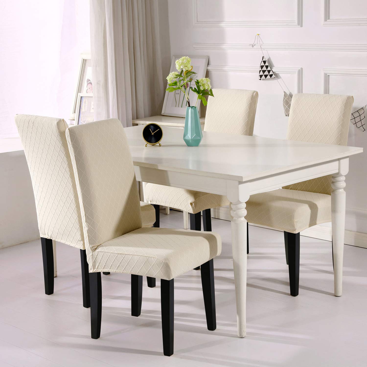 Fuloon Stoelhoezen, jacquard-bladeren, universele stretch stoelovertrek, moderne stoelovertrek, elastisch, afneembaar, wasbaar, spanhoes voor eetkamerstoelen, schommelstoel, set van 6 Fuloon Stoelhoezen, jacquard-bladeren, universele stretch stoelovertrek, moderne stoelovertrek, elastisch, afneembaar, wasbaar, spanhoes voor eetkamerstoelen, schommelstoel, set van 6