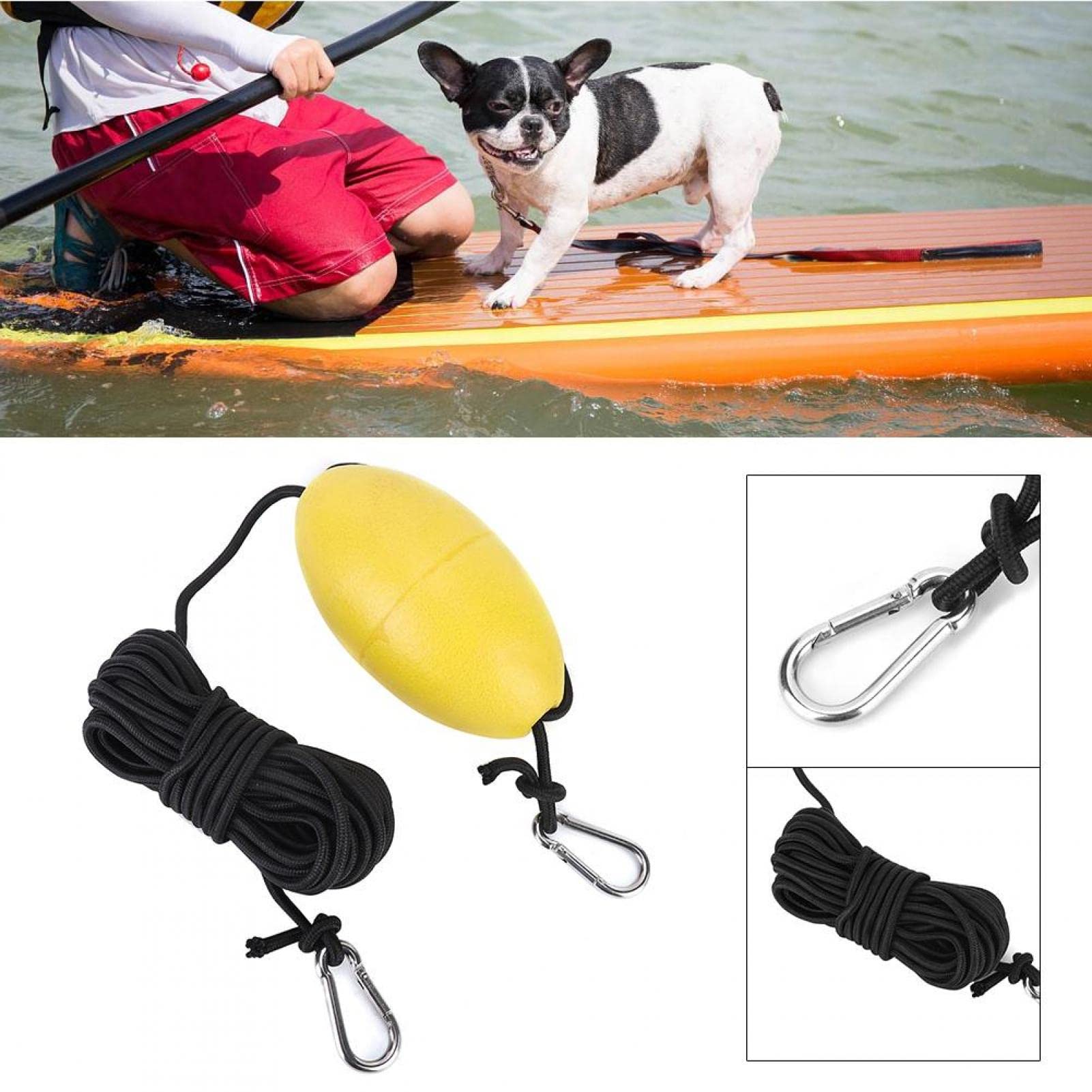 Corda Da Traino Galleggiante Per Kayak | Clip In Acciaio Inox E Boa In Schiuma EVA | Gialla E Nera, Leggera - 3