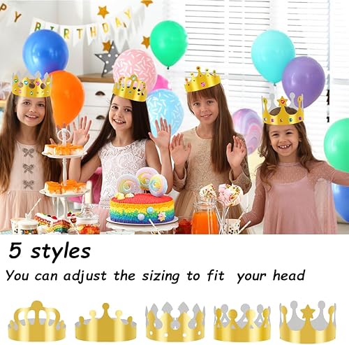 Miniatura 3 de BOYIVI Coronas de papel para fiesta de cumpleaños de niños con joyas, calcomanías de gemas para decorar sombreros de cumpleaños para niñas y niños,