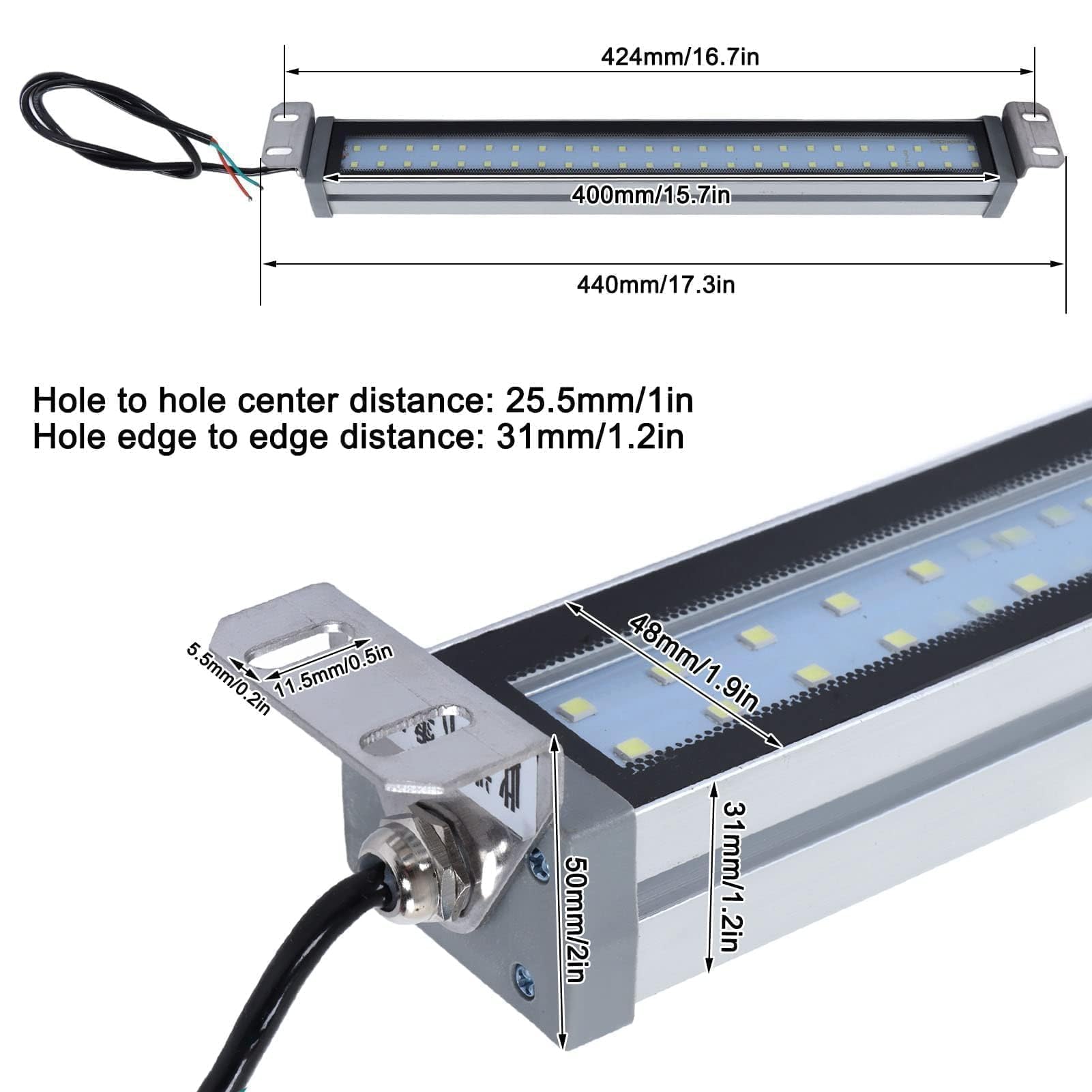 24V 12W IP67 Impermeable Tubo De Luz De Máquina, Luz De Trabajo LED CNC Machine Shop, CNC Industrial Máquina Internera Iluminación LED Con Cubierta Transparente, Garaje Almacén Taller Sótano