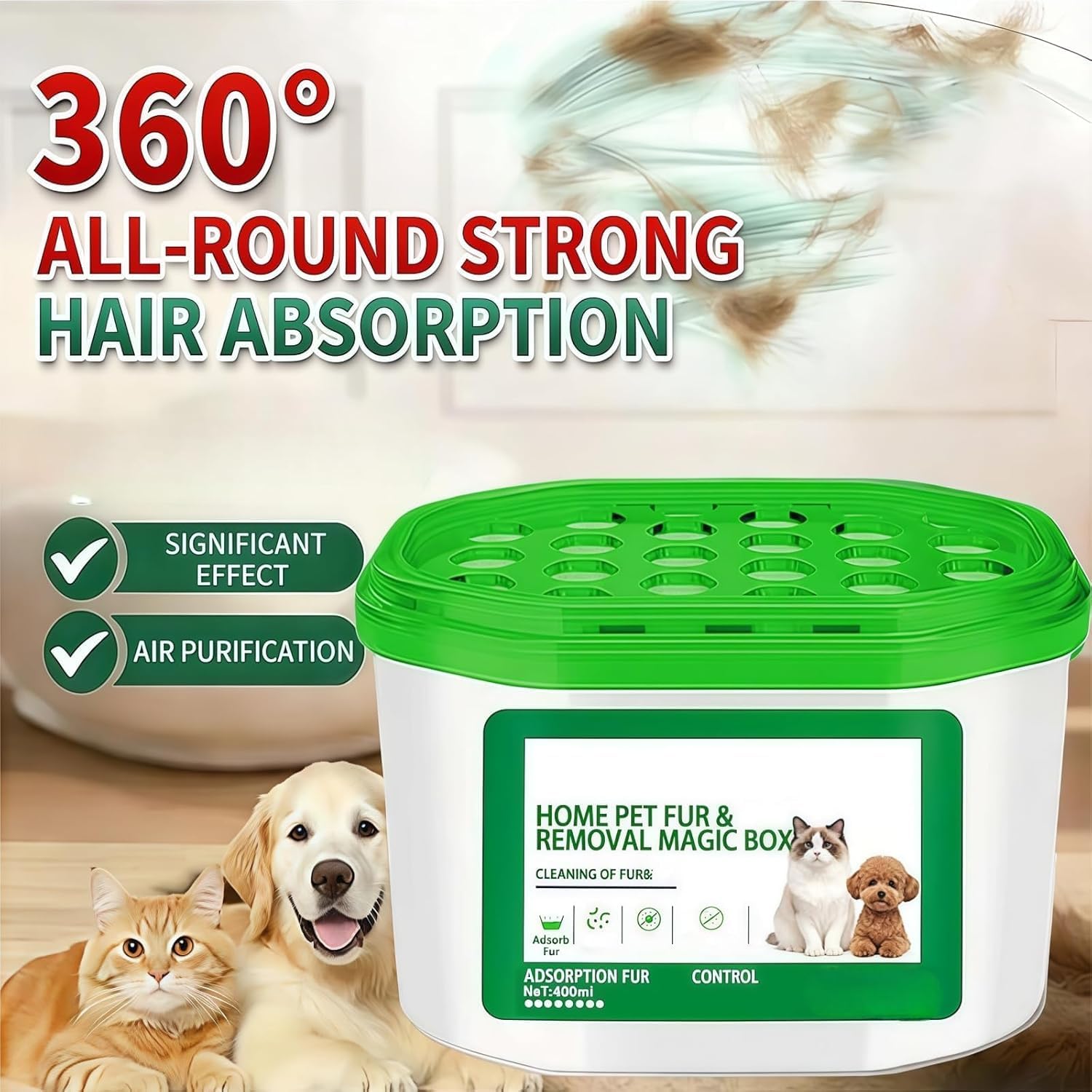 Home Pet Fur Odor Removal Magic Box, Portable Odor Eliminator & Dust Collector, Indoor Air Purification Dust Removal Magic Box, 360° All-Aroundcoverage, Long-Lasting & Effortless (2pcs)