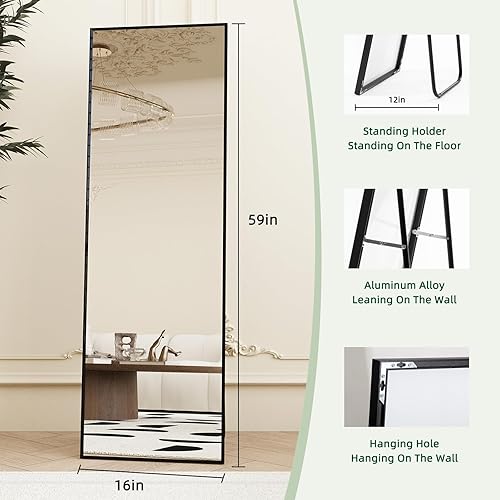 Miniatura 2 de Beauty4U Espejo de suelo de longitud completa con borde biselado, 59 x 16 pulgadas, espejo de cuerpo colgante o inclinado, espejo de pared para