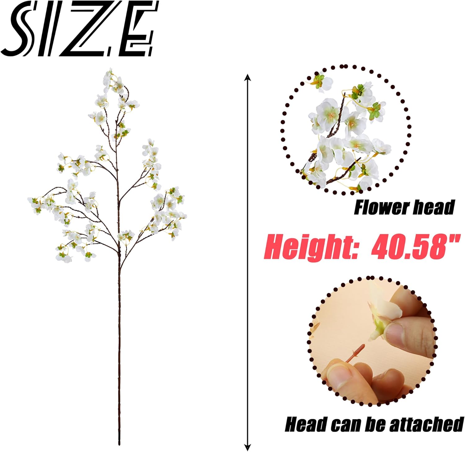 SITUMEIZI Artificial Cherry Blossom Branches Silk 40.58 Inch Faux Cherry Flowers Tall Stems for Home Wedding Bedroom Table Japanese Real Touch Vase Decoration(4Pcs,Ivory White)
