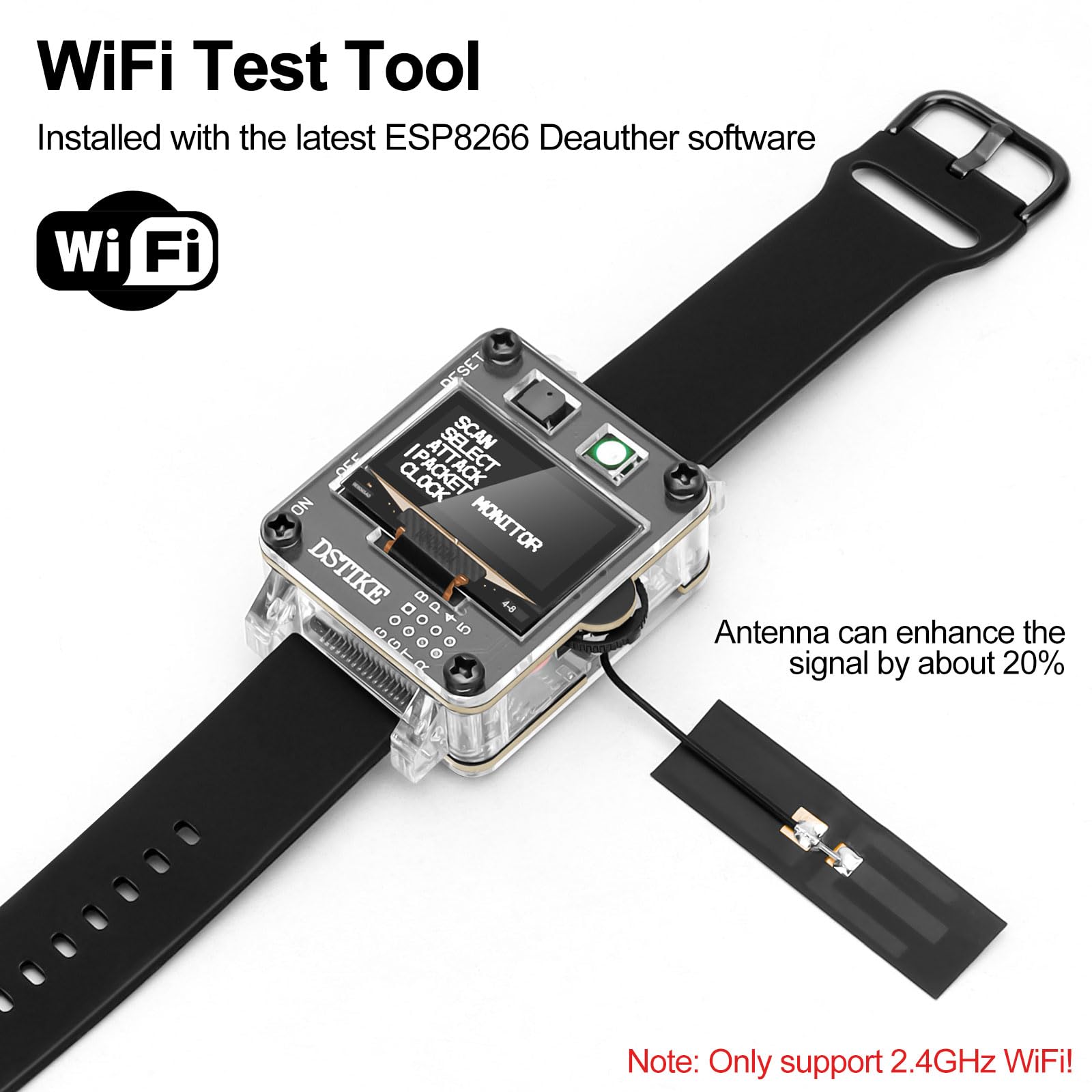 Seamuing WiFi Test Tool Deauther Watch SE ESP8266 Scheda di Sviluppo Programmabile ESP-12F con Cicalino Display OLED Batteria Integrata da 500mAh per Nodo MCU Arduino