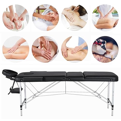 Miniatura 6 de Yaheetech Massage Tables Portable Tattoo Table Adjustable Lash Bed Aluminium 3 Folding Spa Bed with Non-Woven Bag 24 inch Wide Burgundy