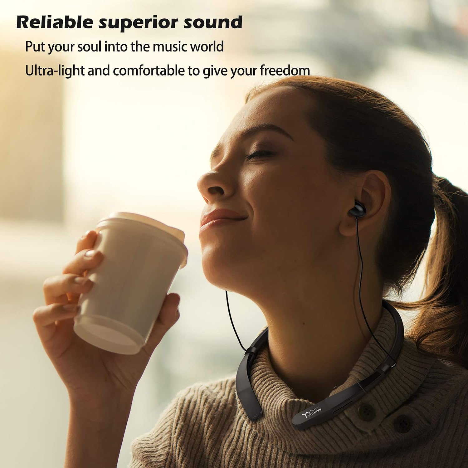 Yuwiss Bluetooth Headphones Neckband V5.0 Lightweight Wireless Headset Call Vibrate Alert Sport Earbuds w/Mic Earphones 10-Hour Playtime for Gym Running Compatible with iPhone Samsung Android (Dark)